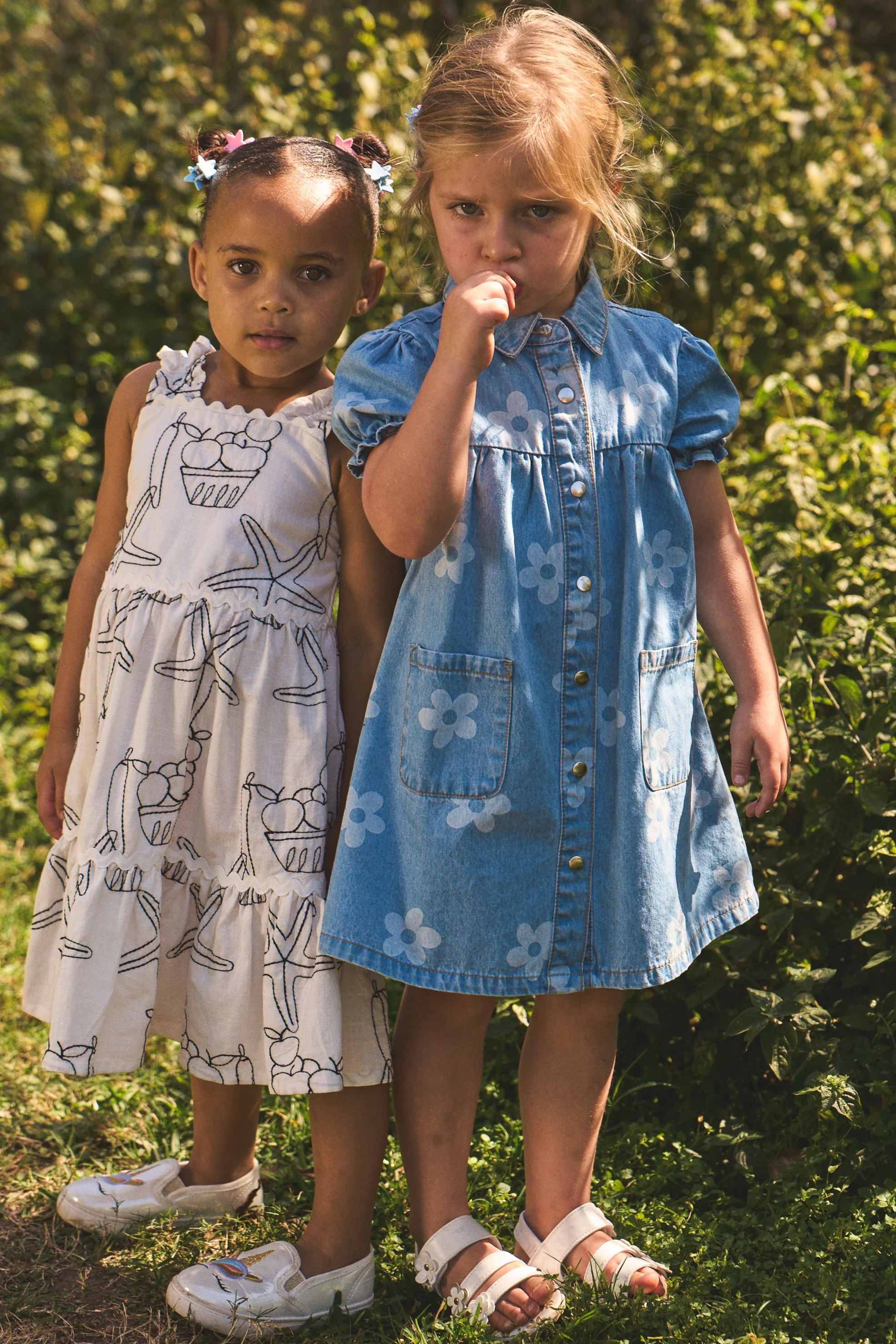 Pre- Girls Short Sleeve Floral Printed Denim Dress - Light Blue - Image 3