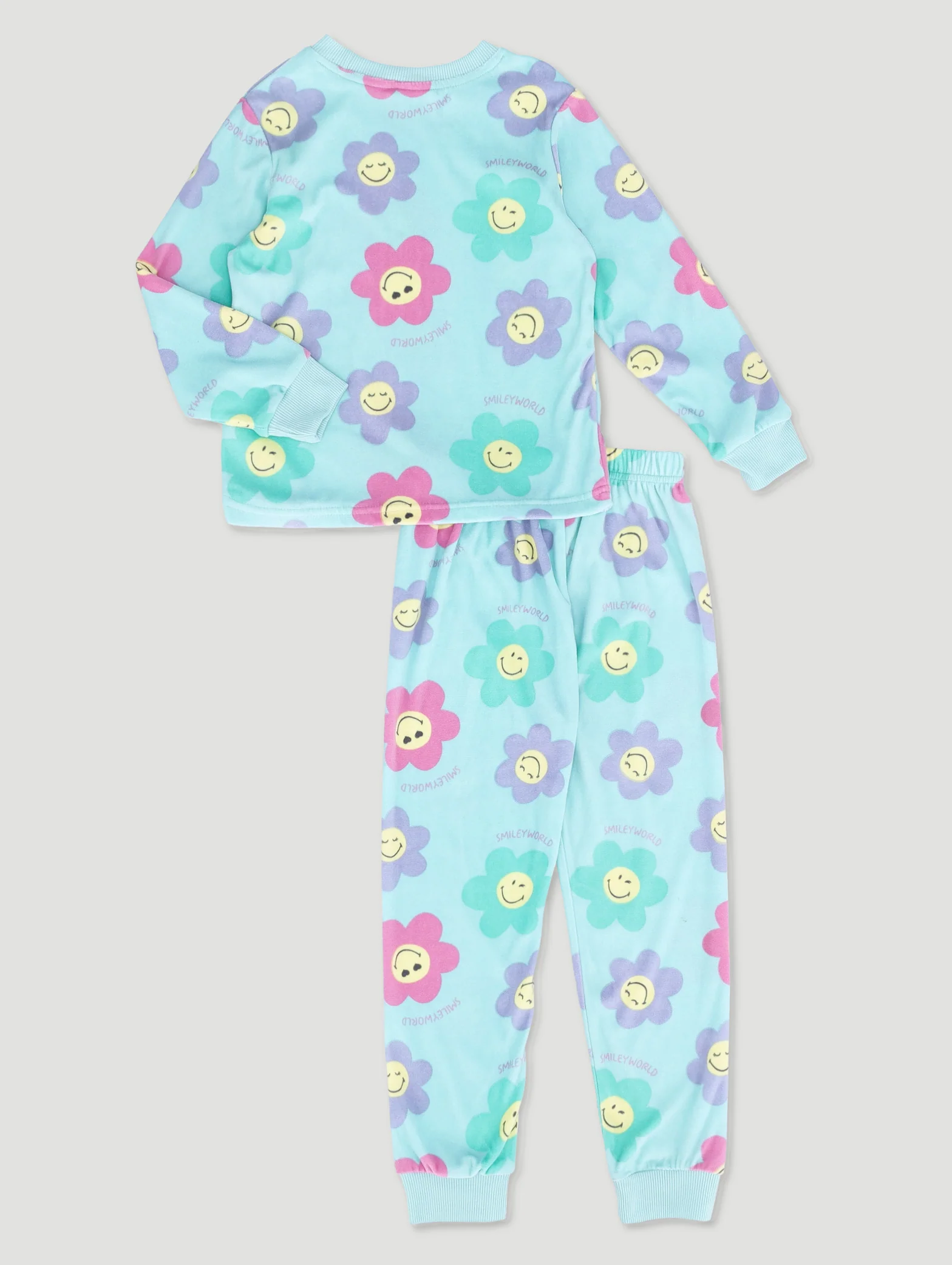 Pre-Girls Smiley Print Sleep Set - Aqua Mist Green - Image 2