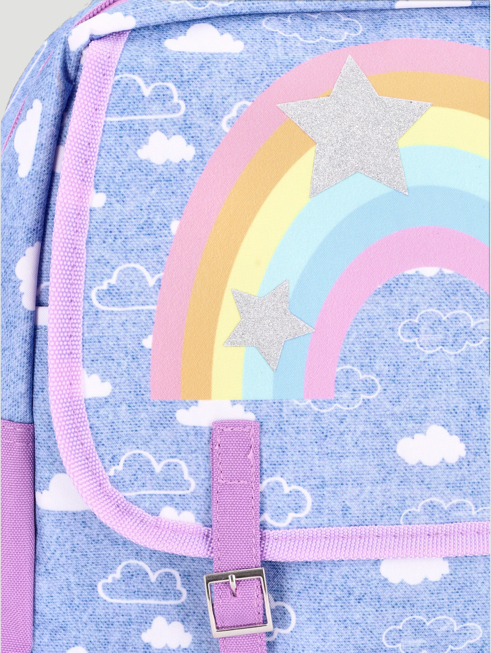 Pre-Girls Stars & Clouds Applique Backpack - Denim - Image 4