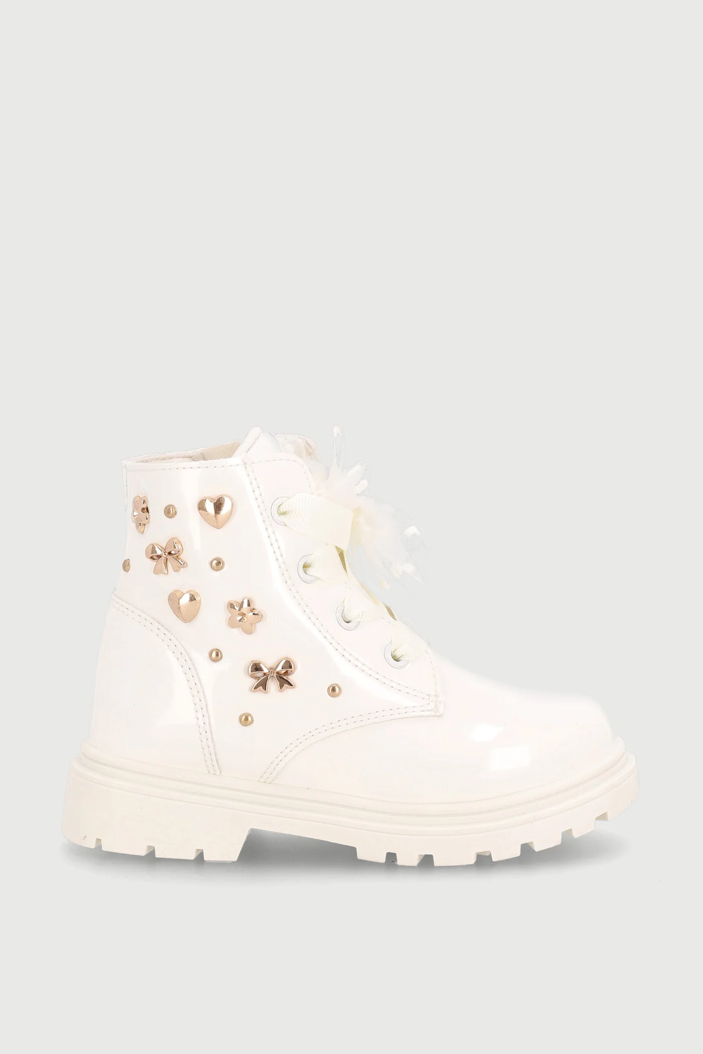 Pre-Girls Stud Military Boot - Cream - Image 2