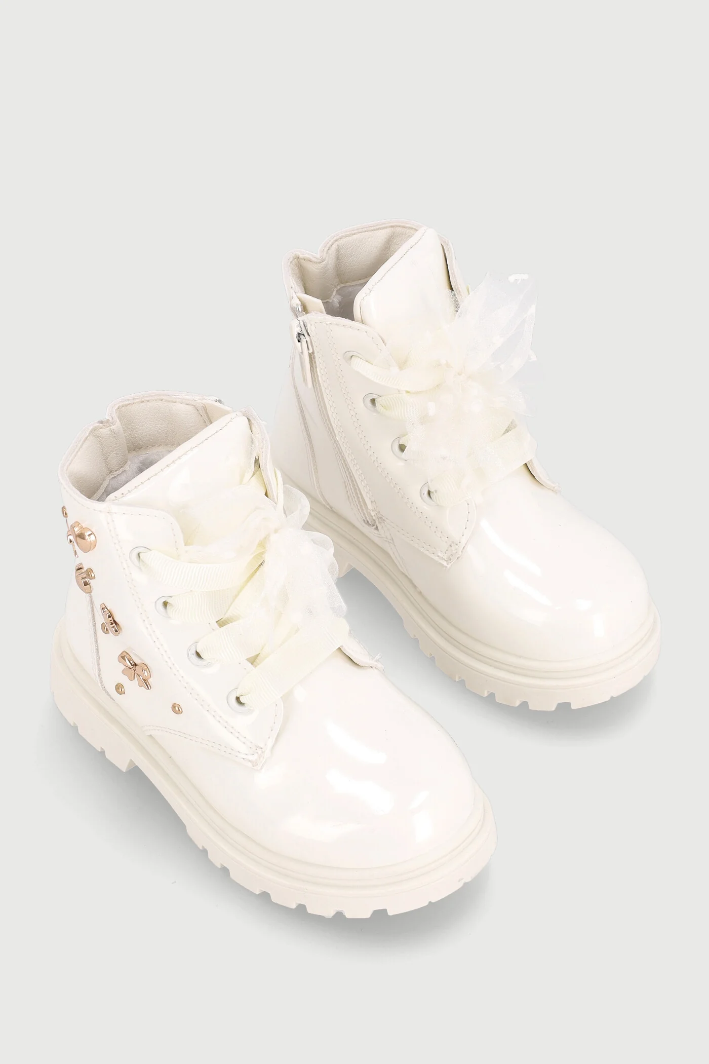 Pre-Girls Stud Military Boot - Cream - Image 3
