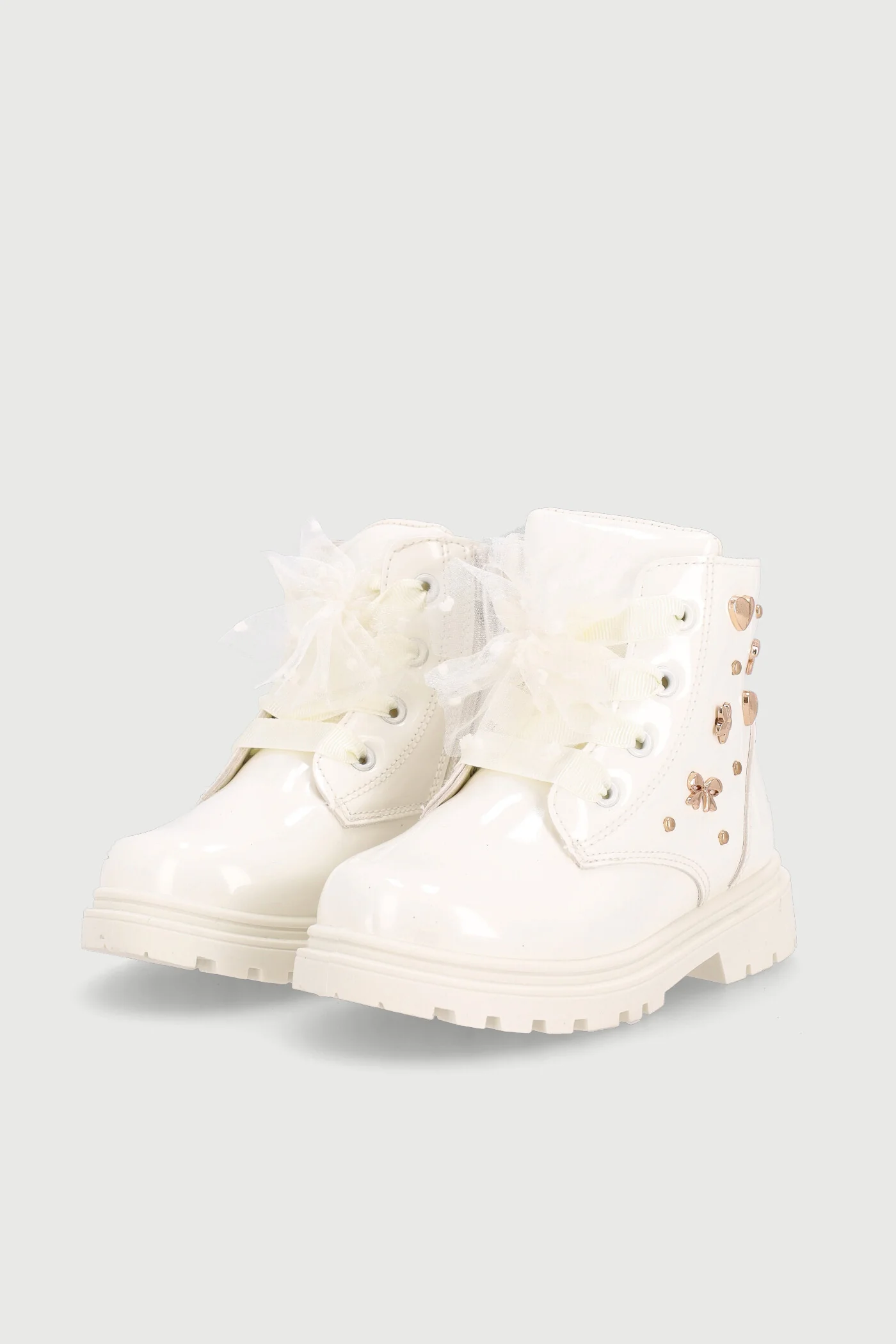 Pre-Girls Stud Military Boot - Cream - Image 4