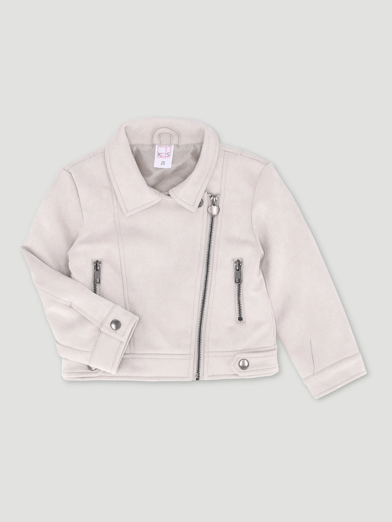 Pre-Girls Suede Biker Jacket - Stone - Image 2