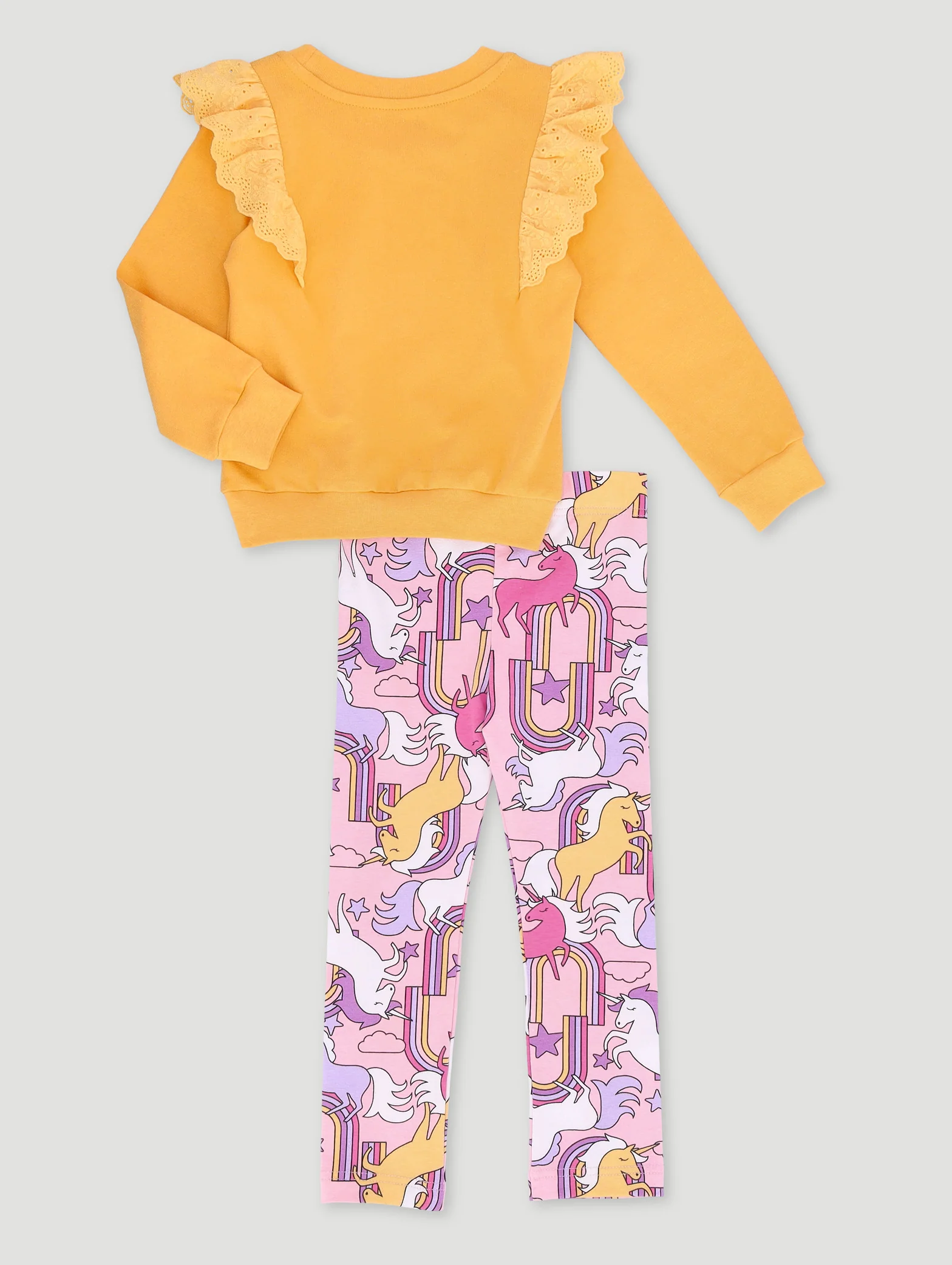 Pre-Girls Unicorn Print Lace Trim Tracktop - Mustard - Image 2