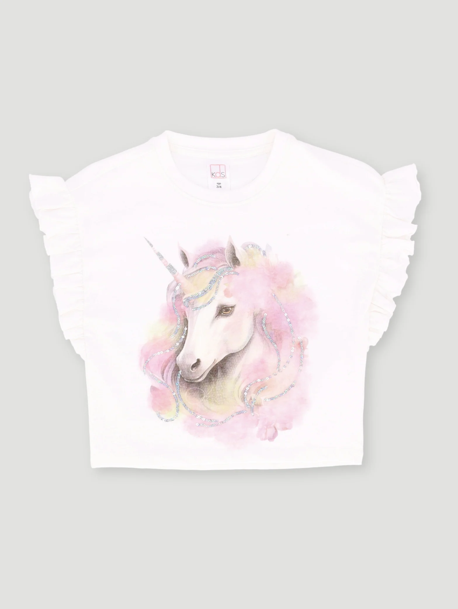 Pre- Girls Unicorn Sequins Tee - White - Image 2
