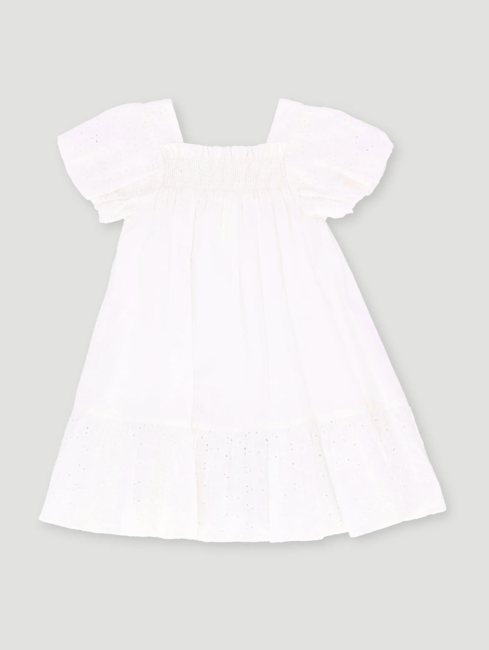 Pre- Girls White Puff Dress - White - Image 2