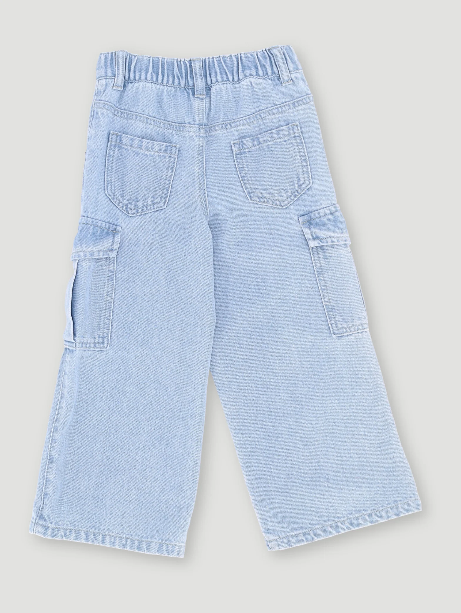 Pre-Girls Wide Leg Cargo Denim - Light Blue - Image 2