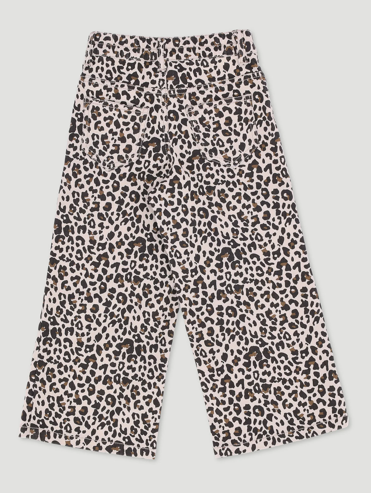 Pre-Girls Wideleg Leapord Print Denim - Stone - Image 2