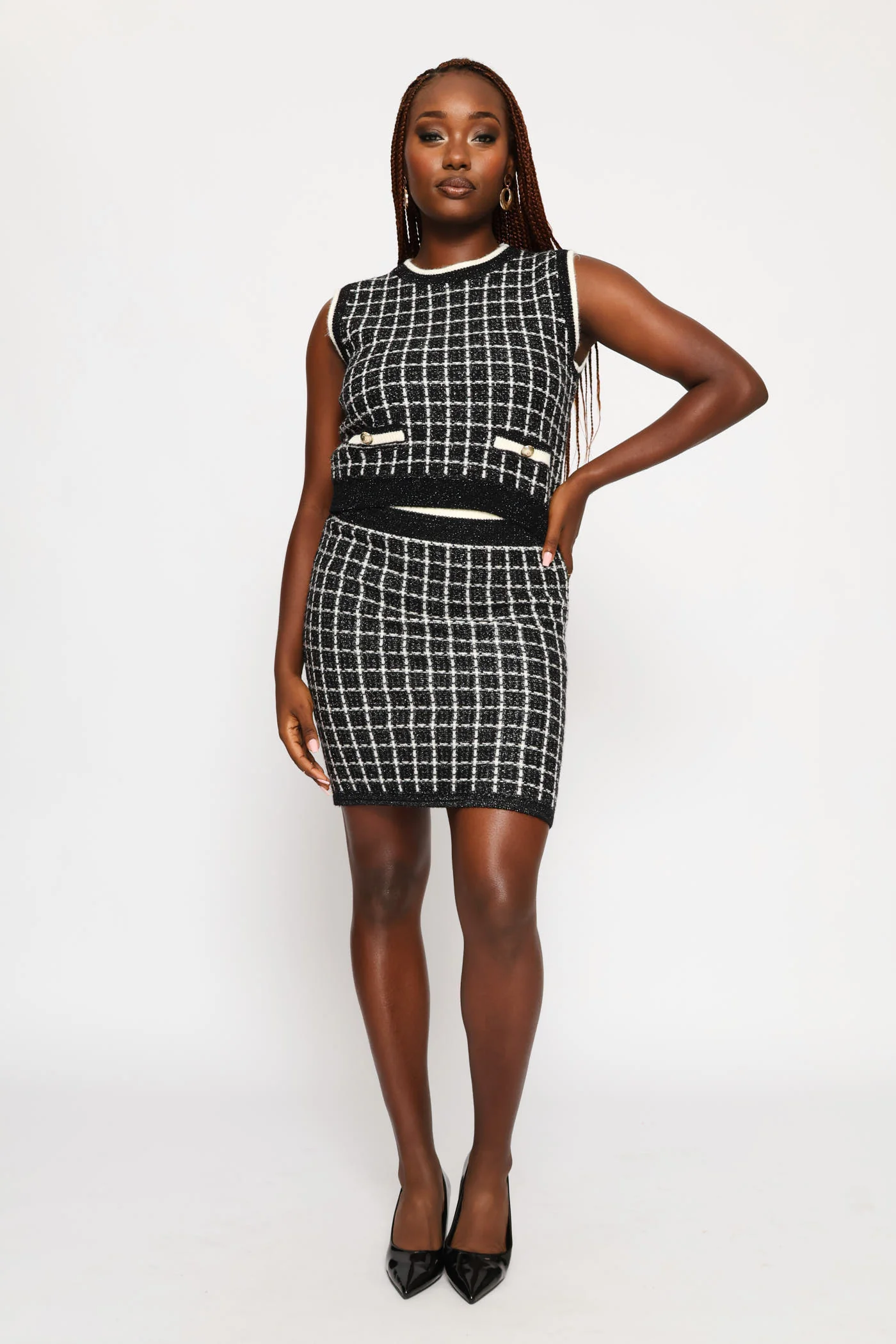 Preppy Boucle Vest - Black/Cream - Image 6