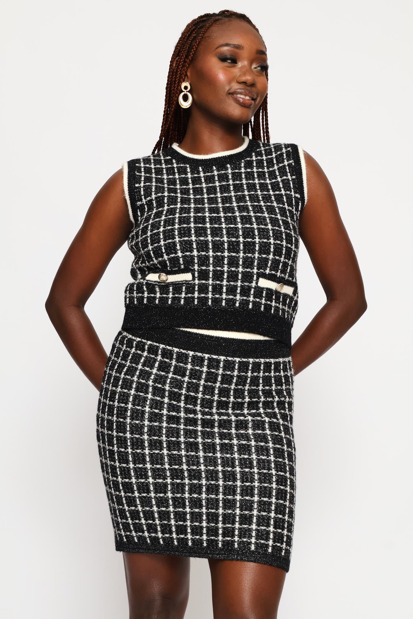 Preppy Boucle Vest - Black/Cream - Image 2
