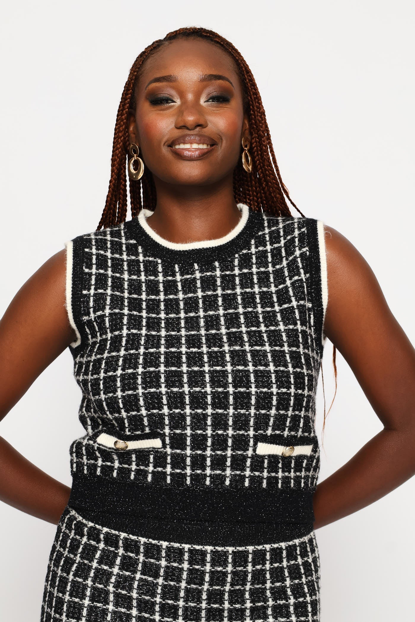 Preppy Boucle Vest - Black/Cream - Image 3