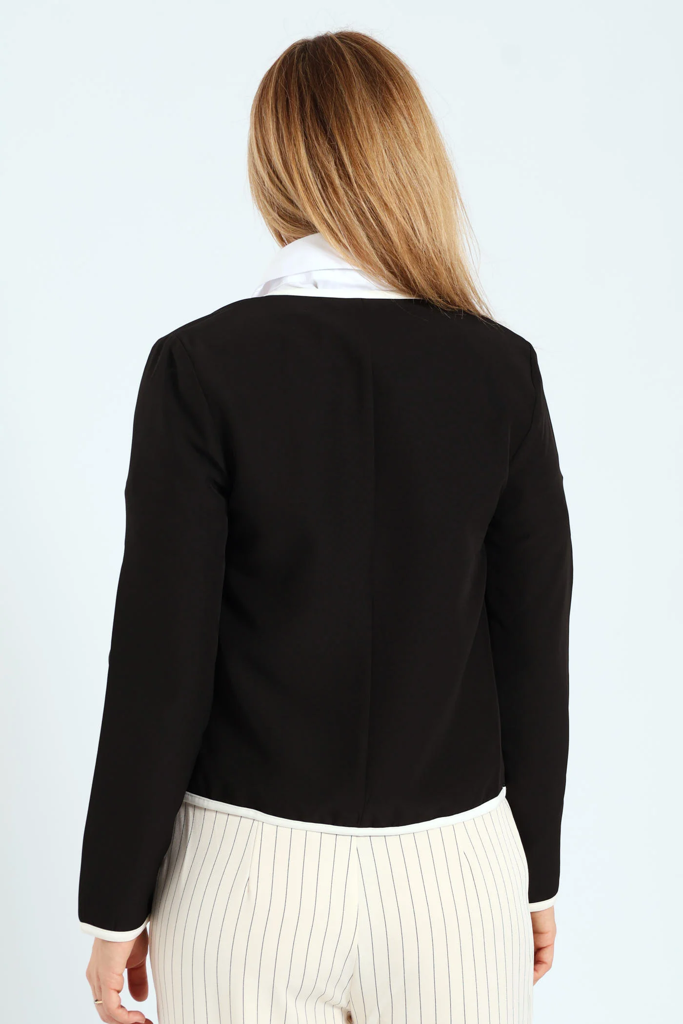 Preppy Constrast Blazer - Black/White - Image 4