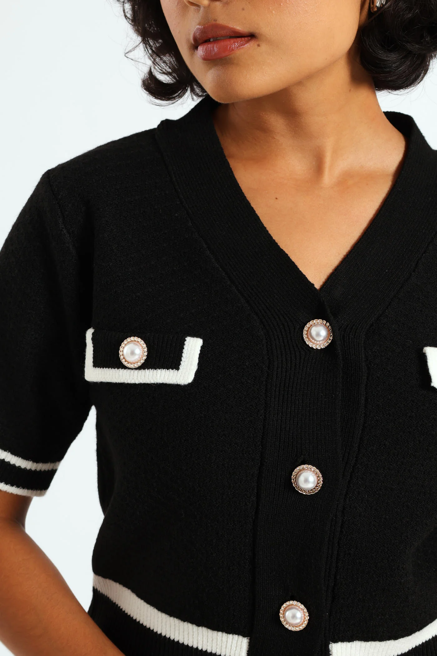 Preppy Contrast Cardigan - Black - Image 2