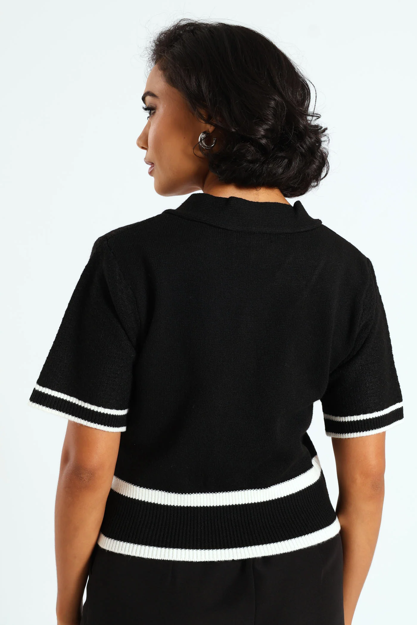 Preppy Contrast Cardigan - Black - Image 3