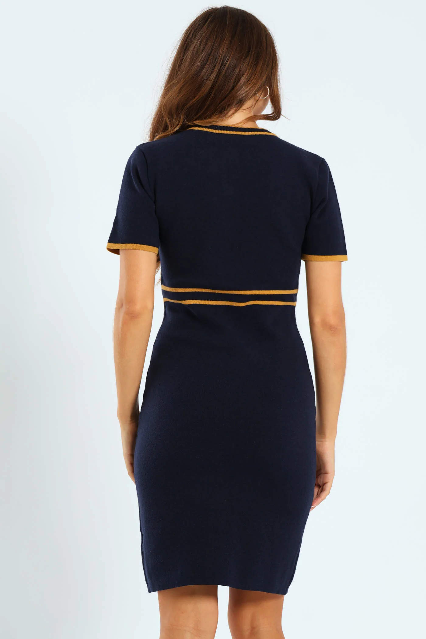 Preppy Contrast Tipped Knitwear Dress - Navy - Image 5