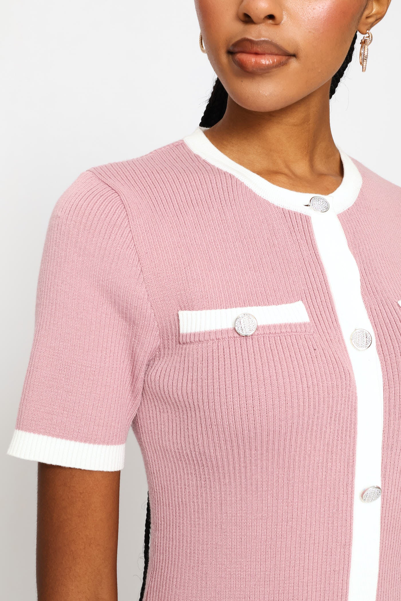 Preppy Contrast Knitwear Dress - Mauve - Image 2