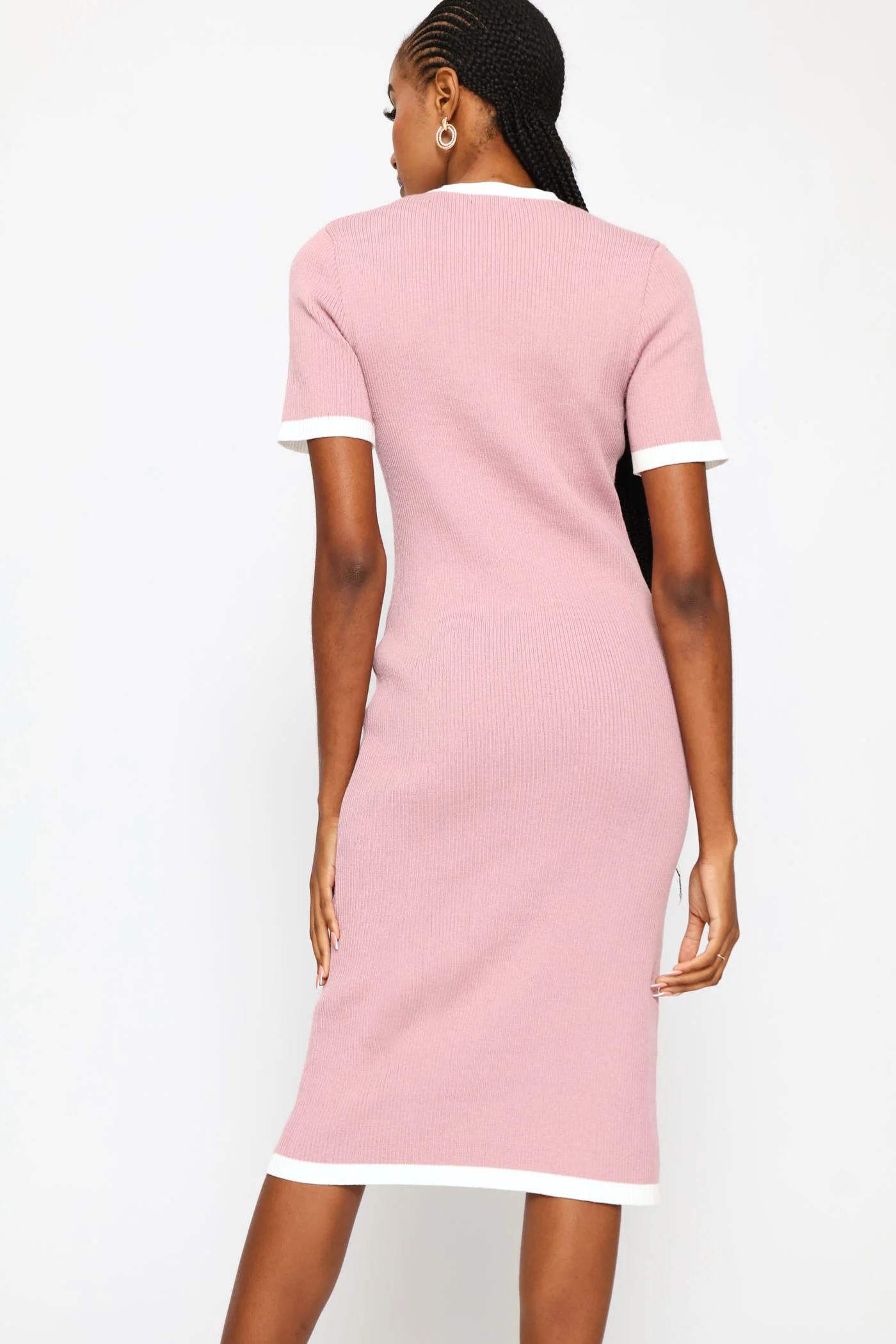 Preppy Contrast Knitwear Dress - Mauve - Image 4