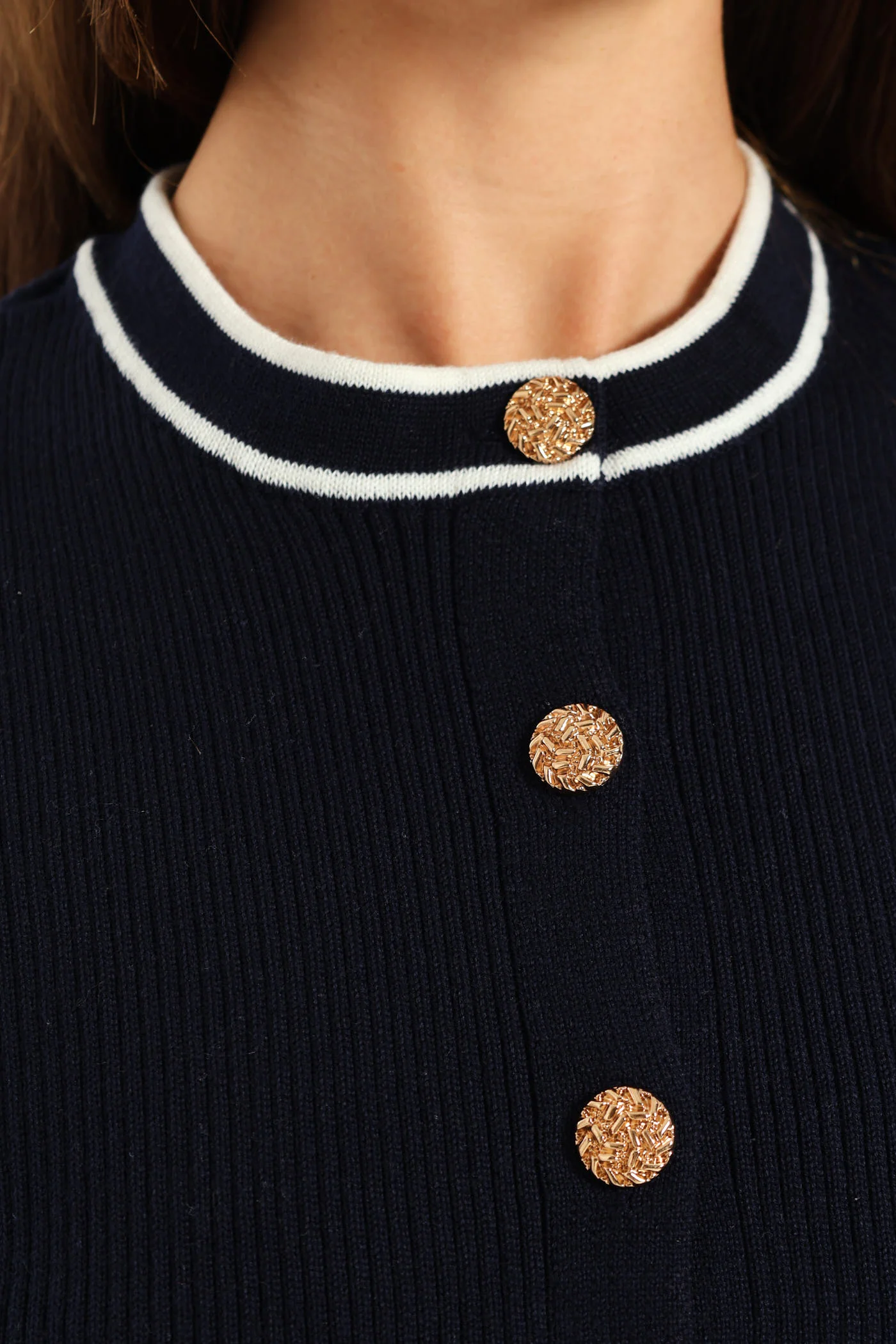 Preppy Crew Neck Cardigan - Navy - Image 2