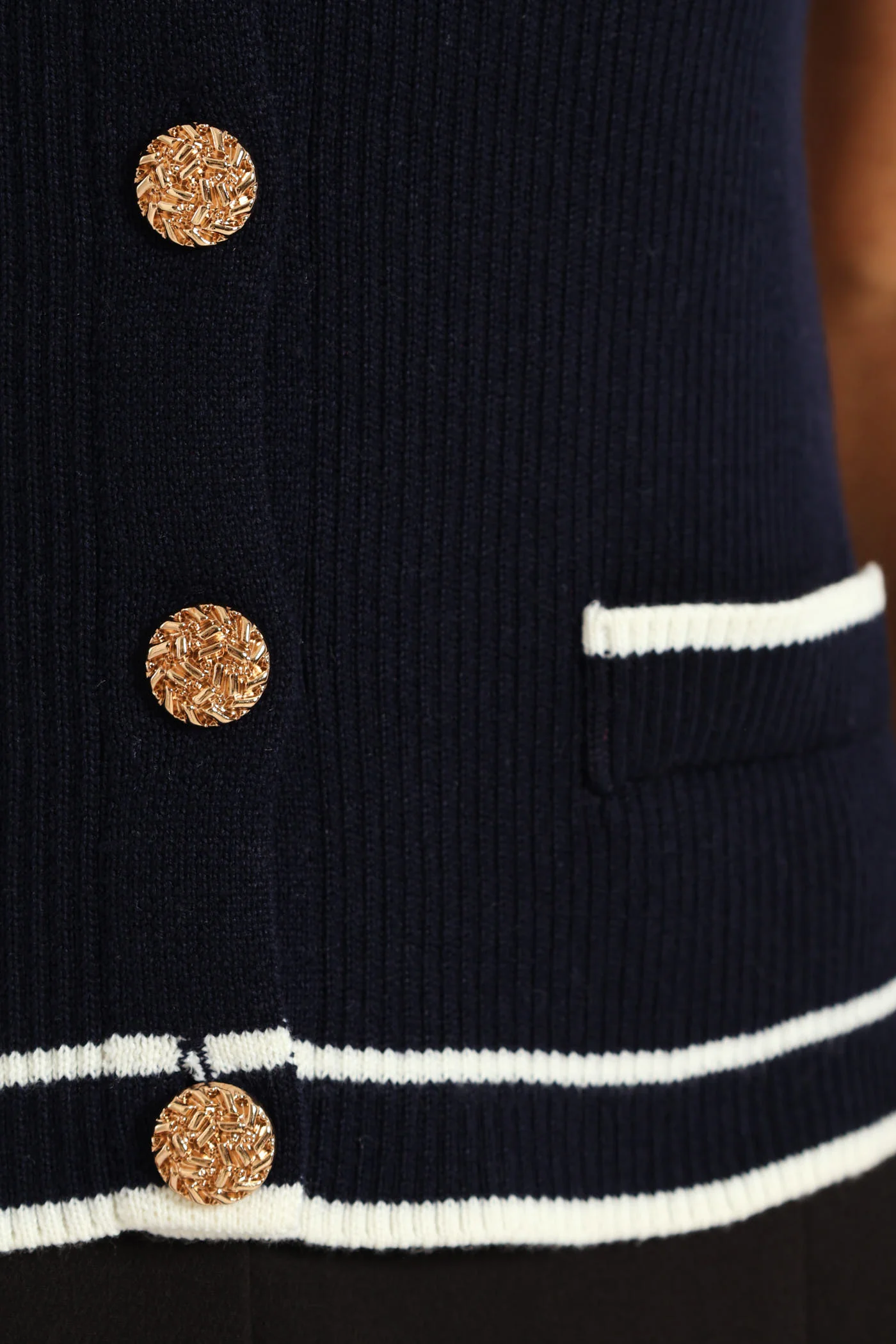Preppy Crew Neck Cardigan - Navy - Image 5
