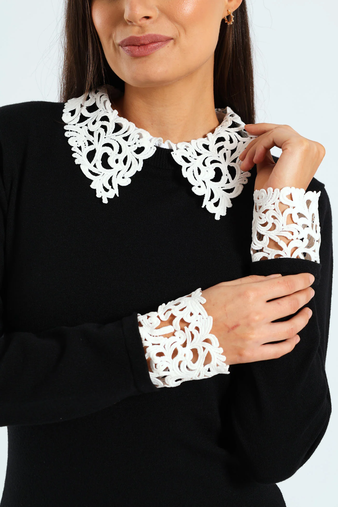 Preppy Knitwear Dress - Black/Cream - Image 2