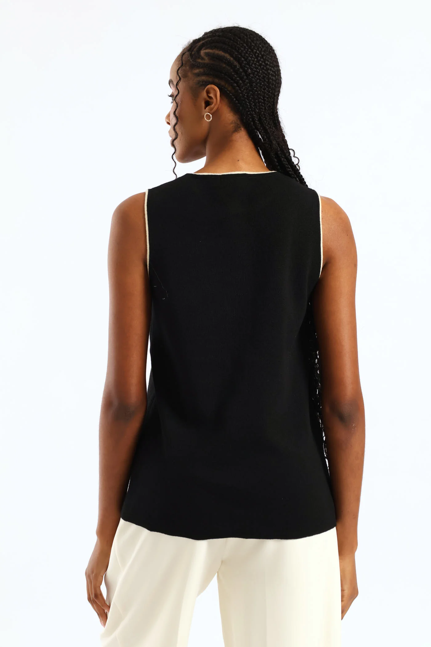 Preppy Long Length Knitwear Waistcoat - Black/Cream - Image 5