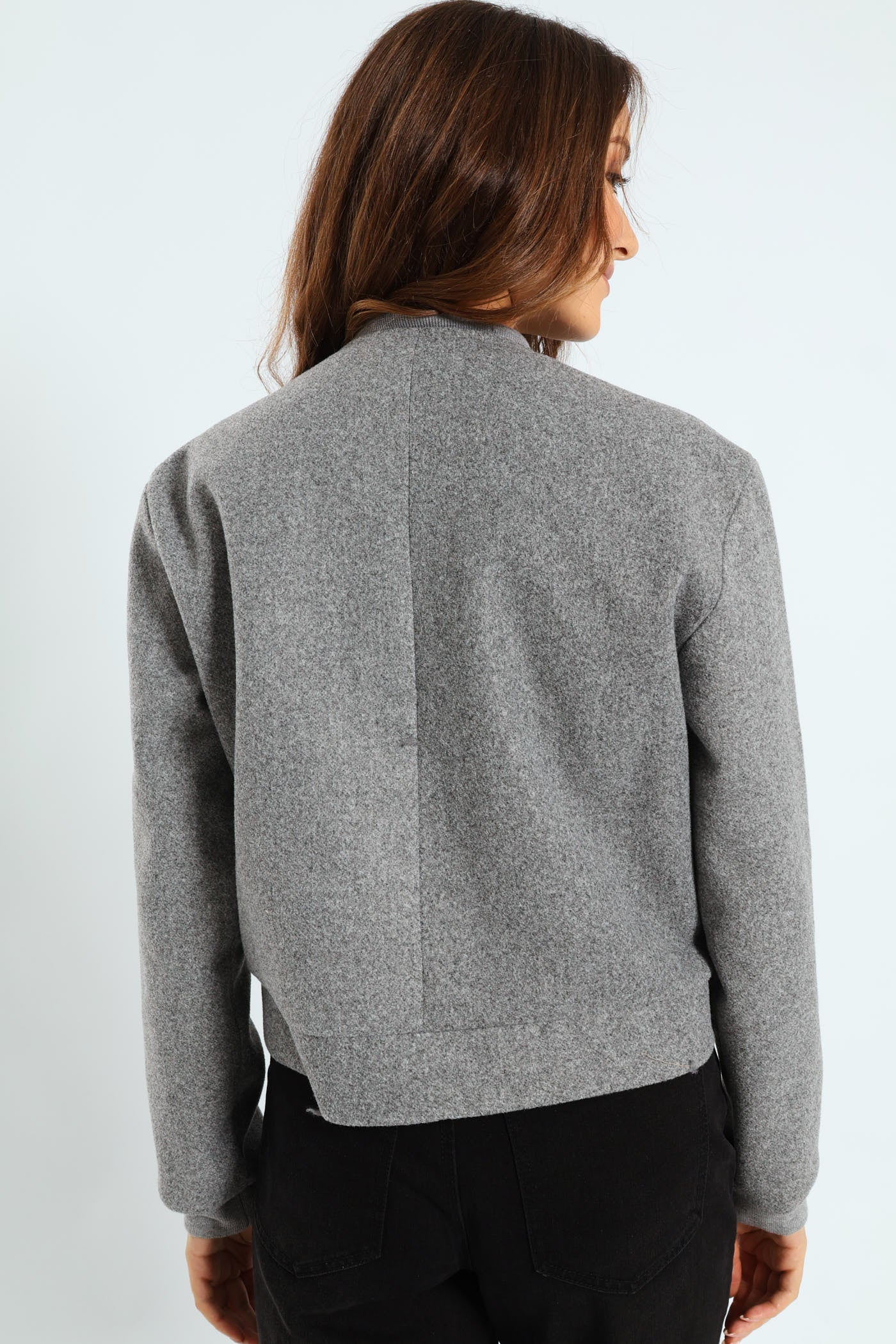 Preppy Melton Bomber Jacket - Charcoal Melange - Image 3