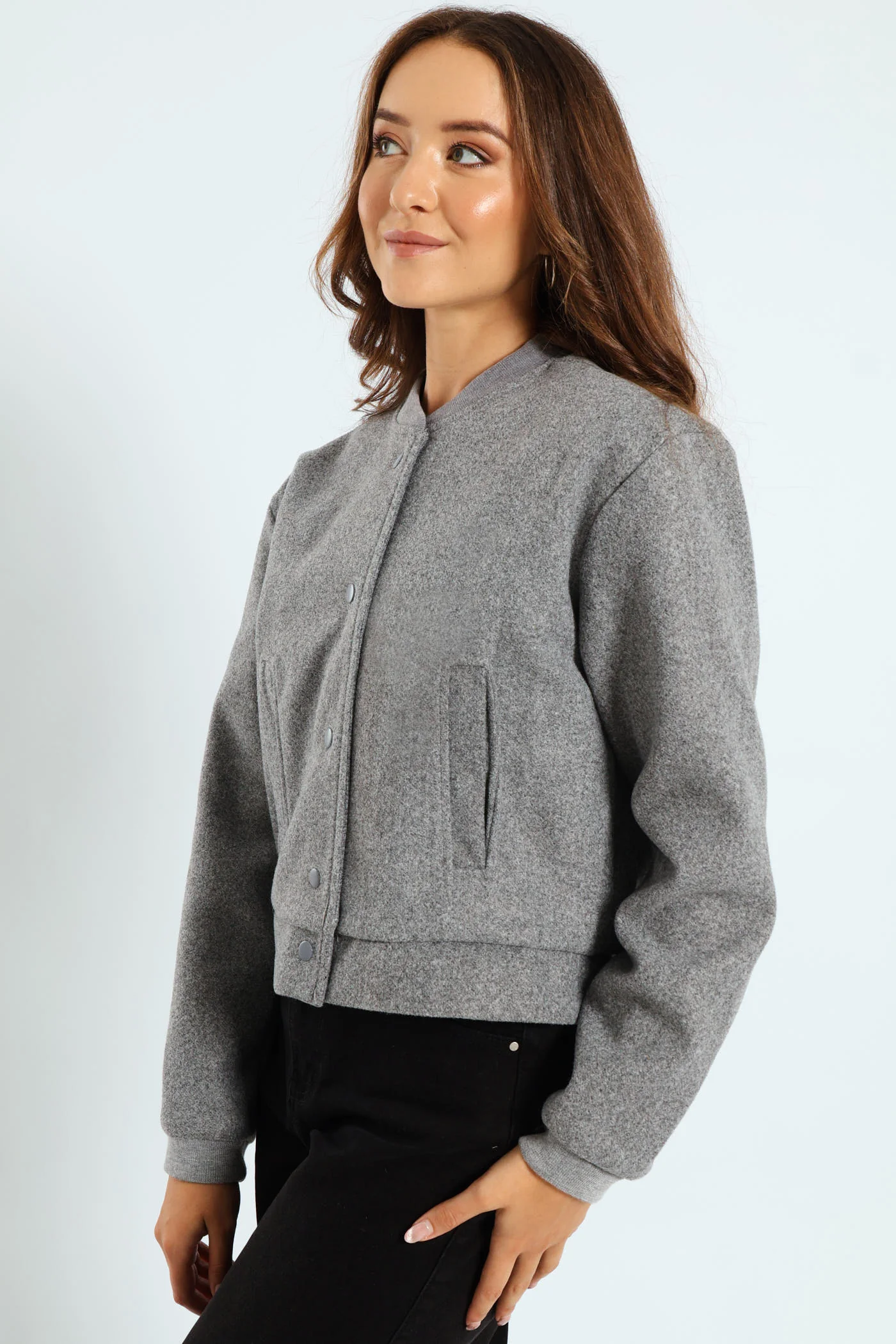 Preppy Melton Bomber Jacket - Charcoal Melange - Image 4