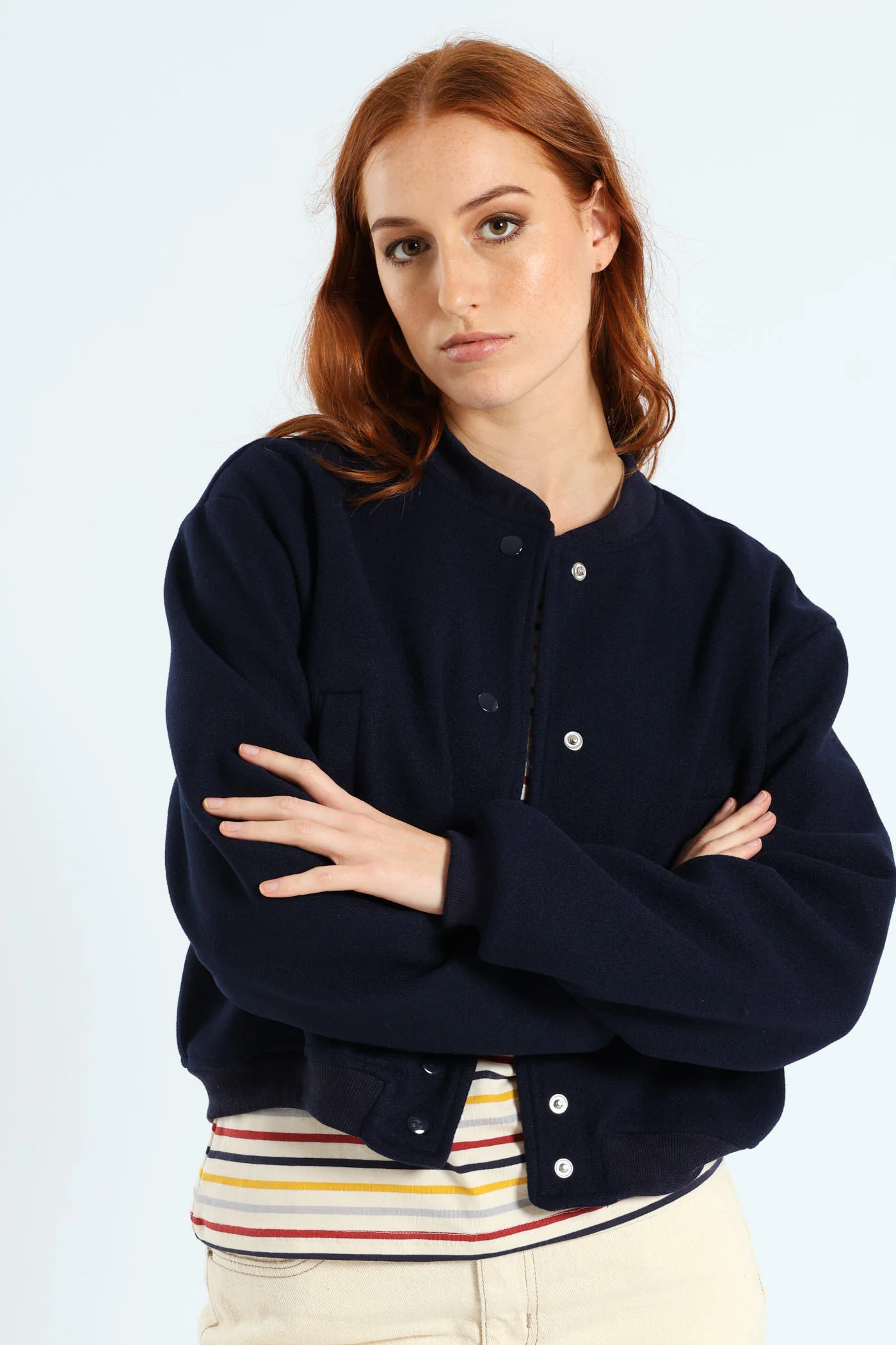 Preppy Melton Bomber Jacket - Navy - Image 2