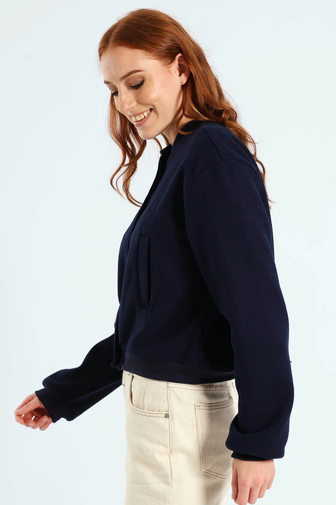 Preppy Melton Bomber Jacket - Navy - Image 3
