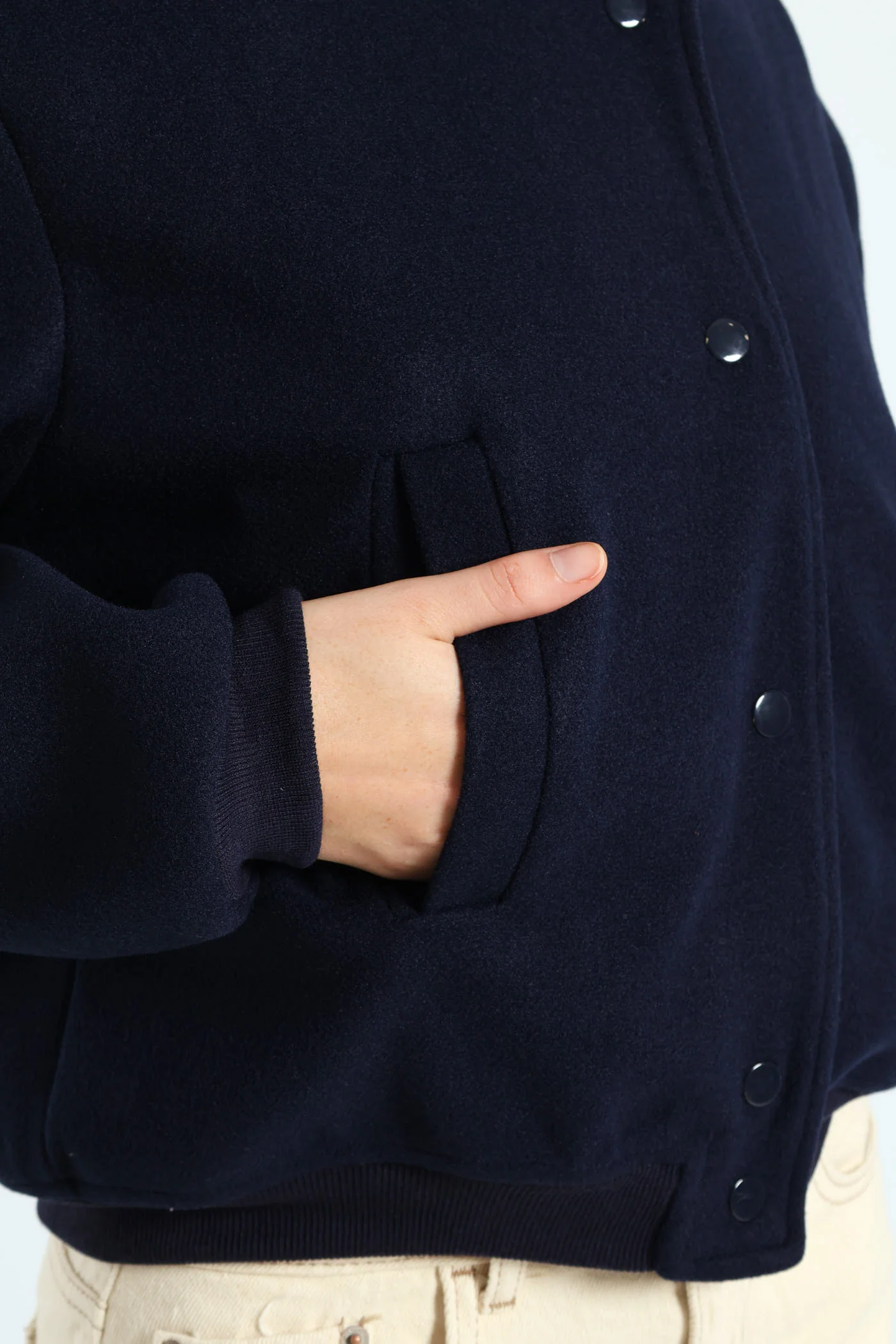 Preppy Melton Bomber Jacket - Navy - Image 7
