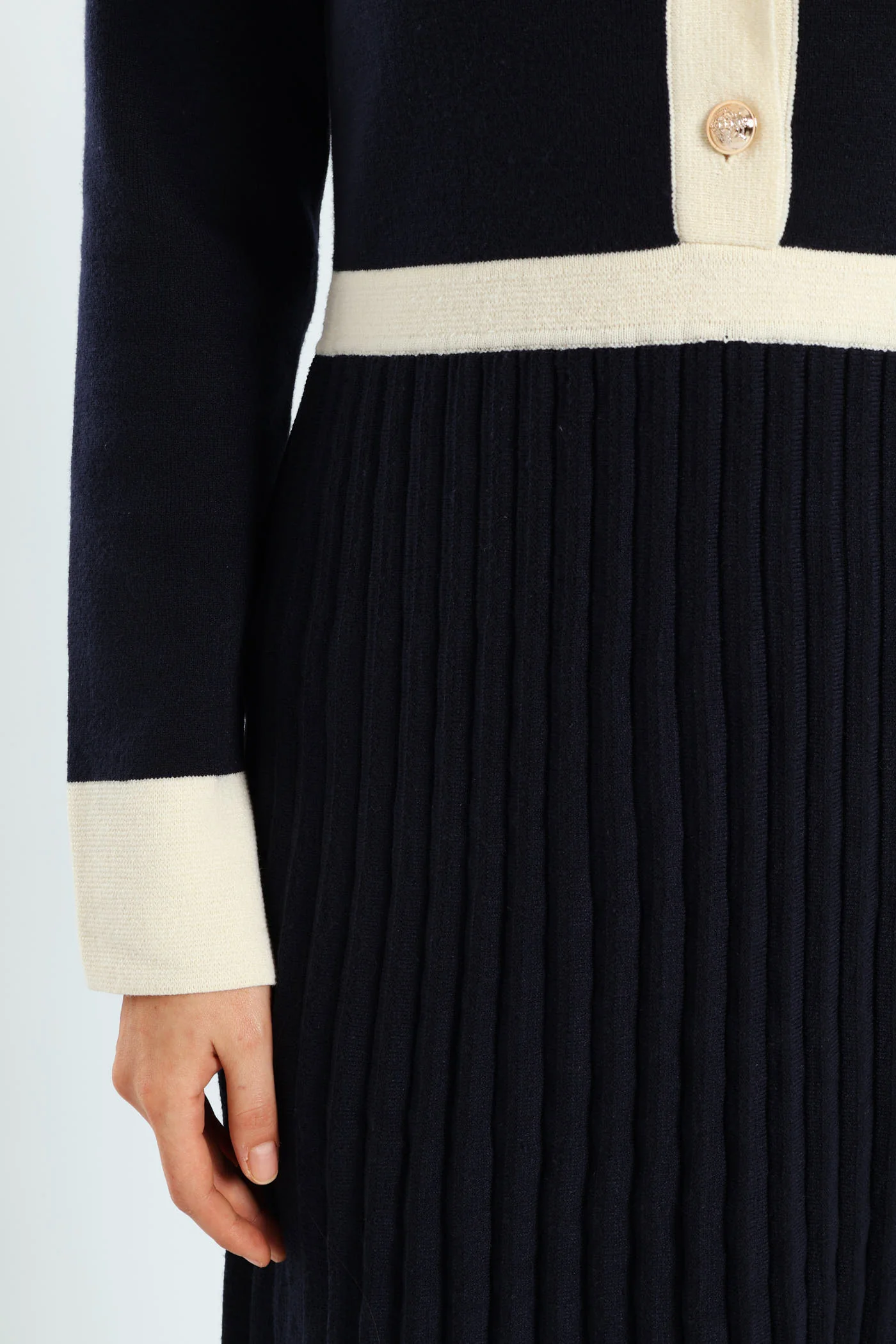 Preppy Pleated Knitwear Midi Dress - Navy - Image 7