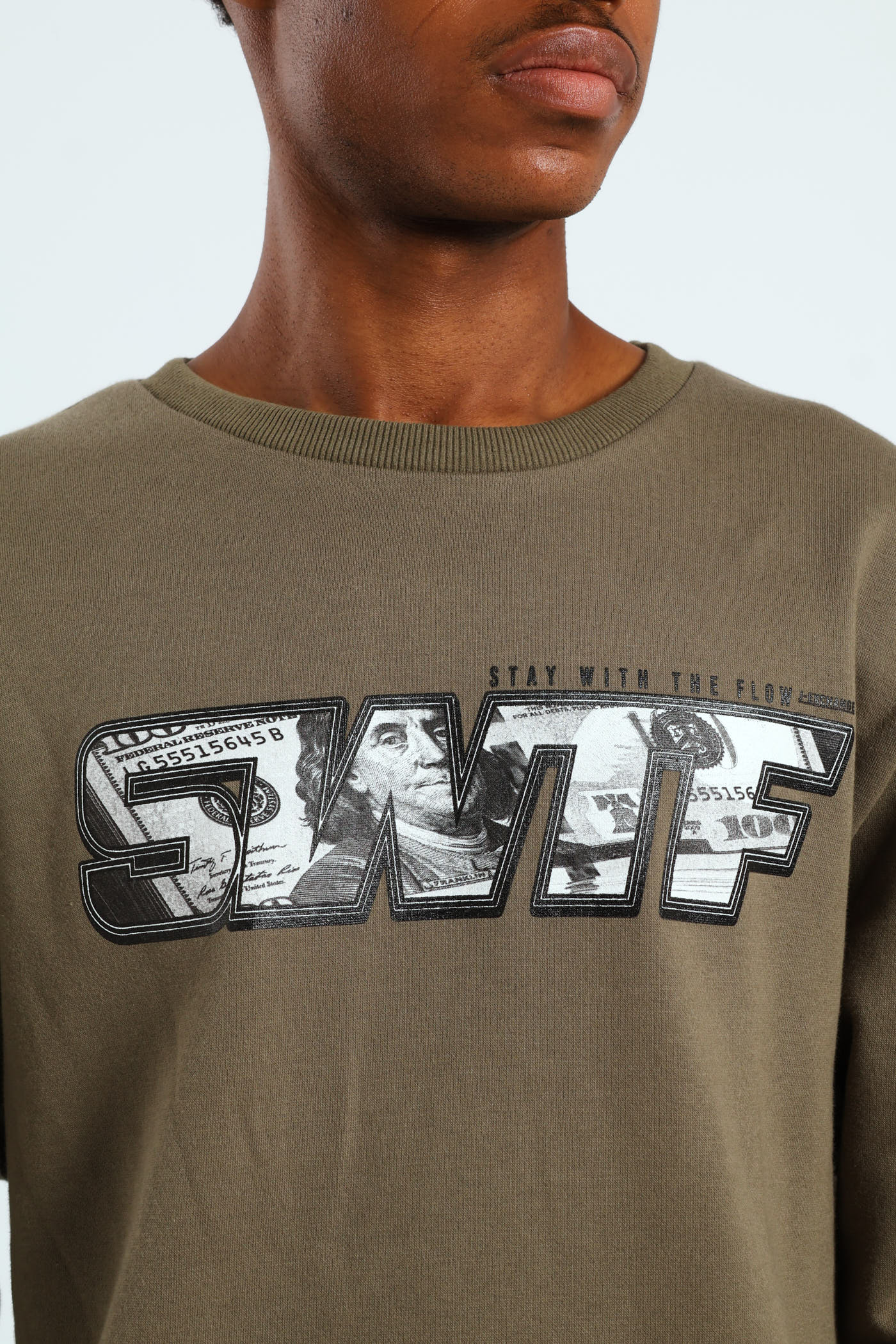 Print Fleece Crew Top - Khaki - Image 2
