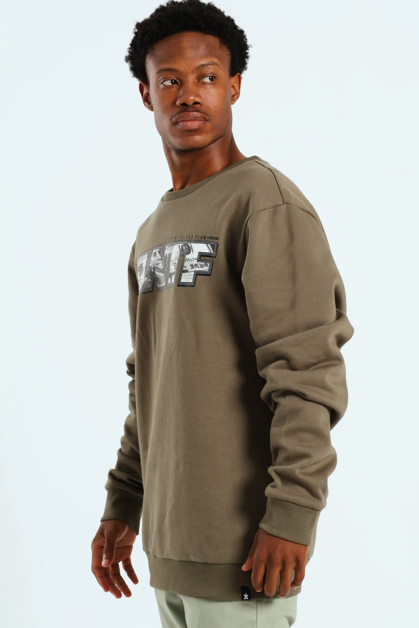 Print Fleece Crew Top - Khaki - Image 3