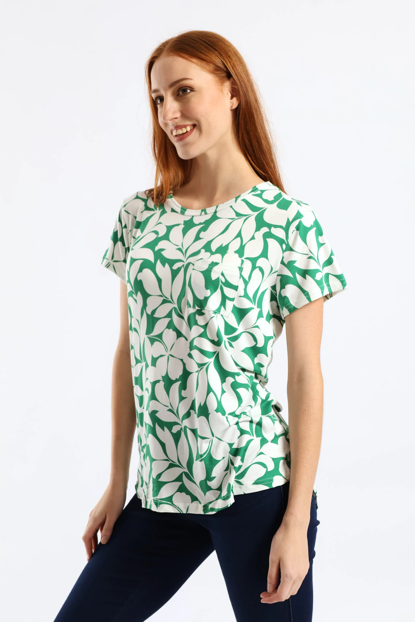 Print Pocket Tee - White/Green - Image 3