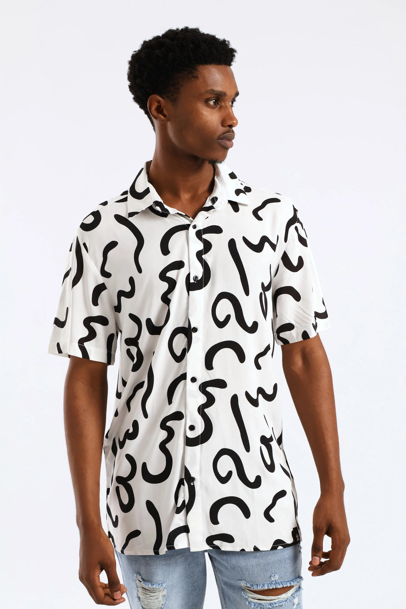 Print Viscose Shirt - White/Black - Image 2