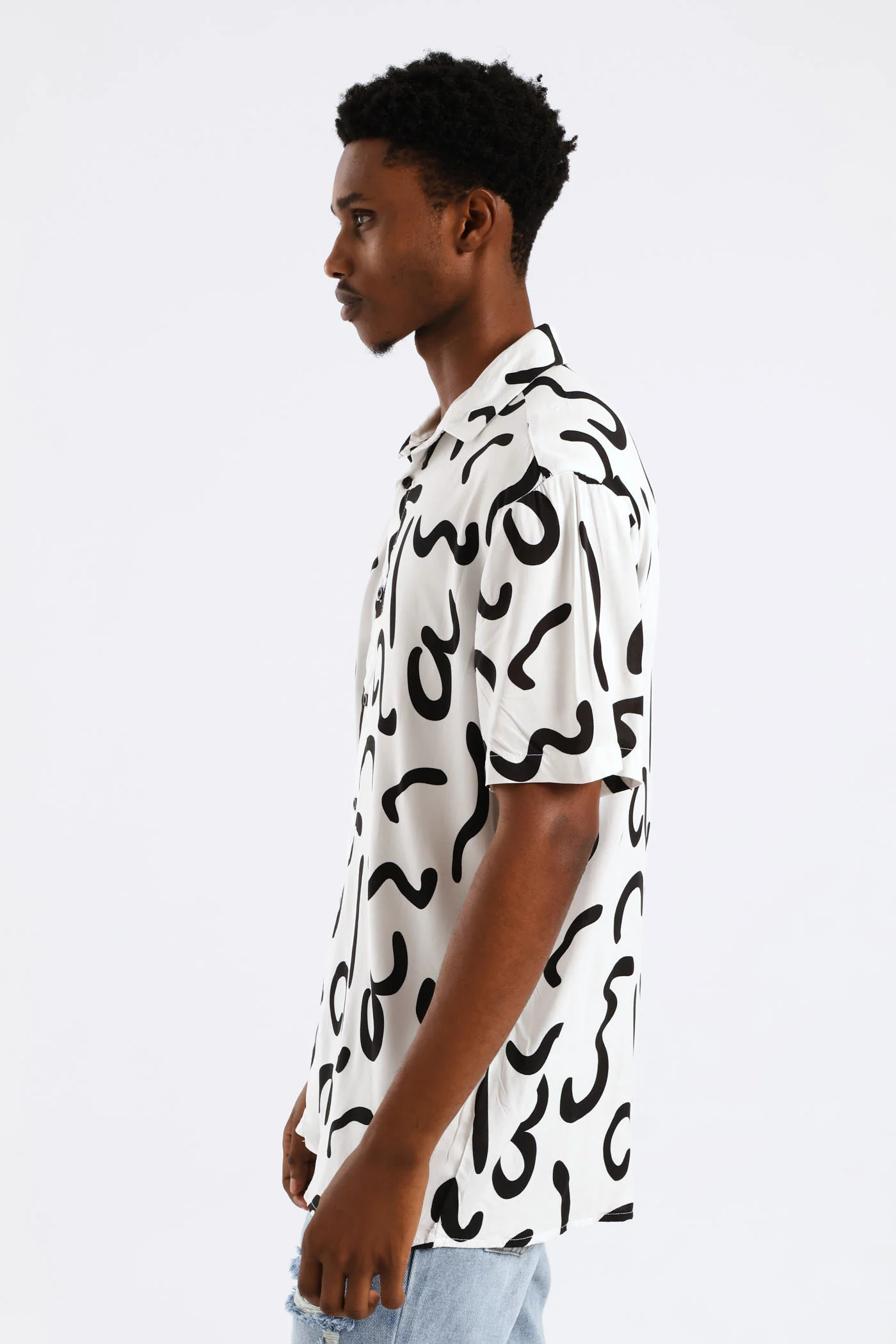 Print Viscose Shirt - White/Black - Image 4