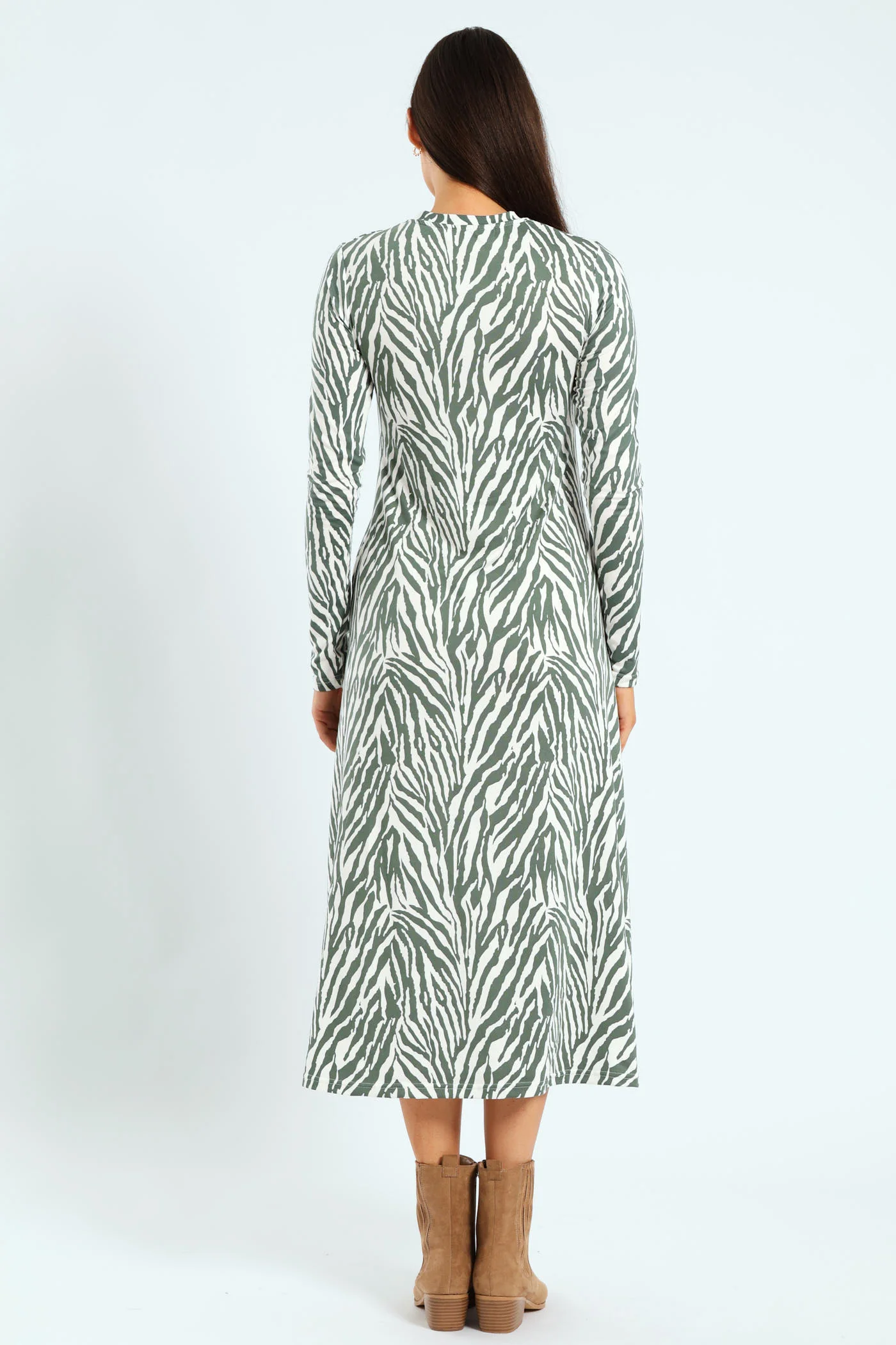 Printed A-Line Midaxi Dress - Fatigue/Cream - Image 3