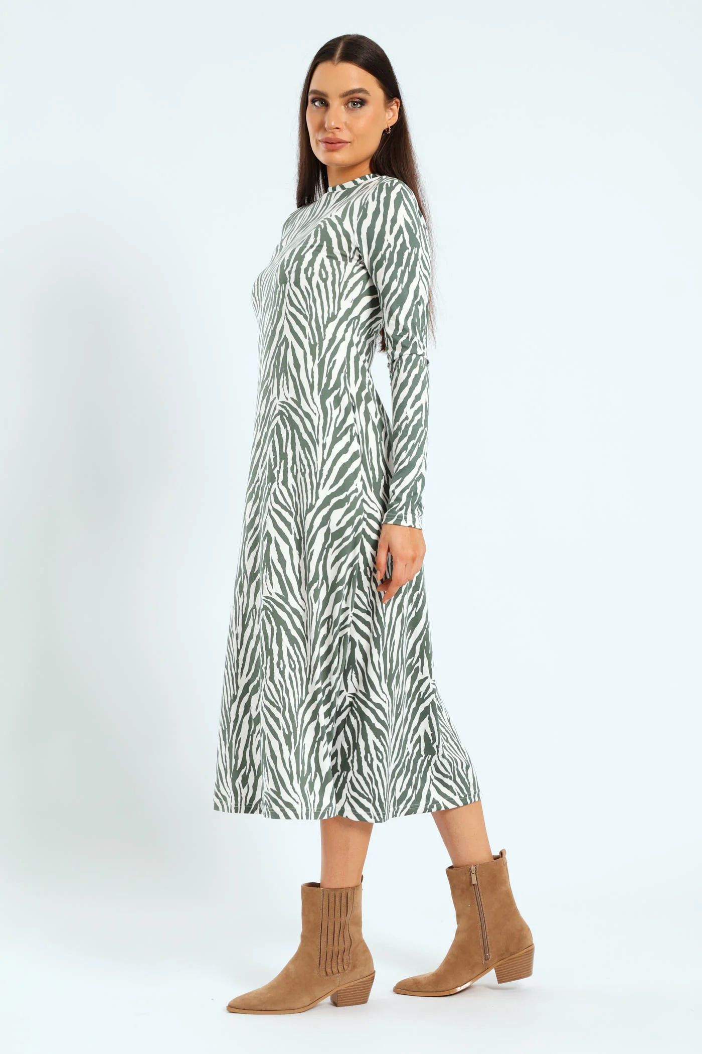 Printed A-Line Midaxi Dress - Fatigue/Cream - Image 4