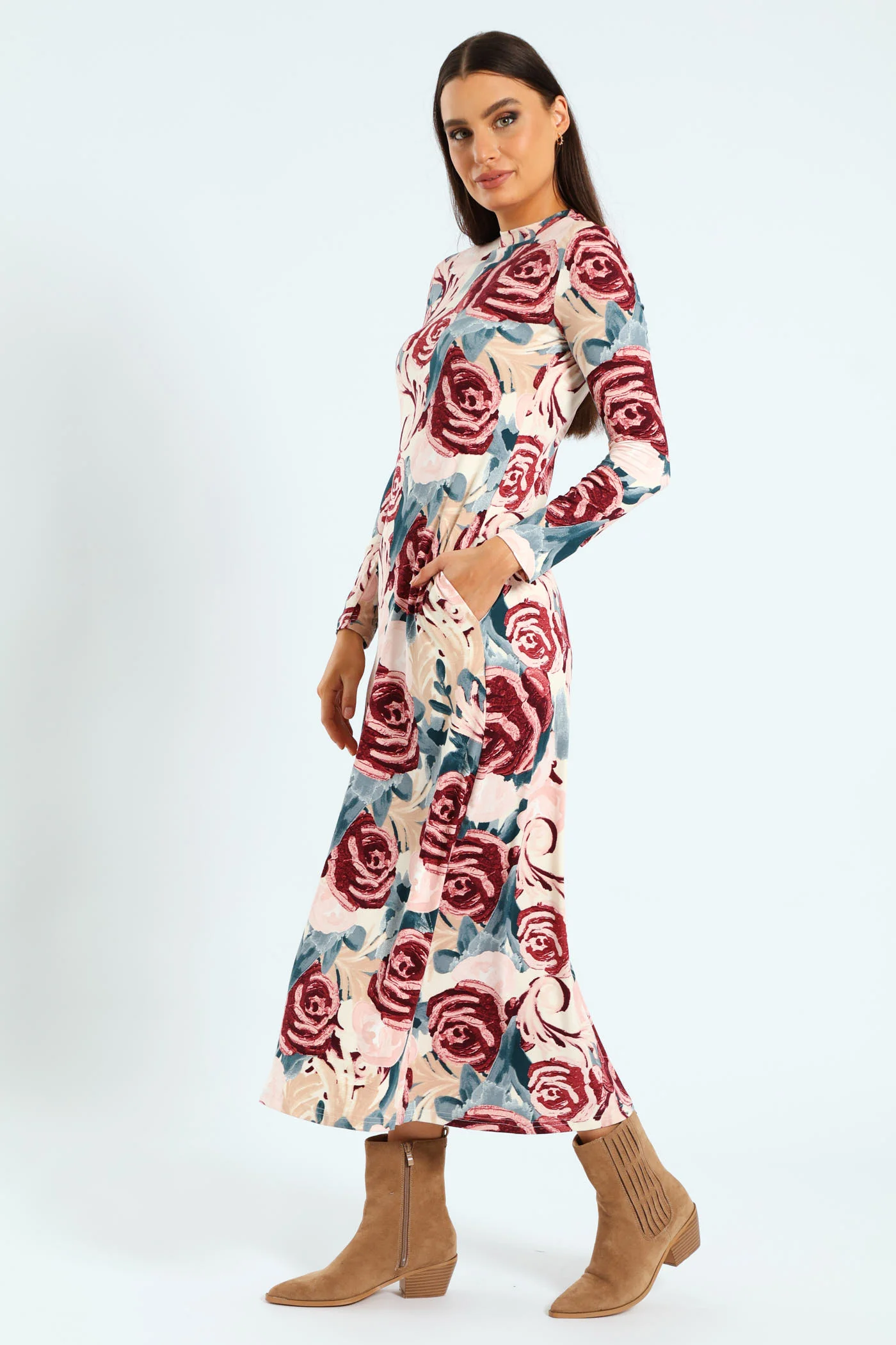 Printed A-Line Midaxi Dress - Grape/White - Image 4