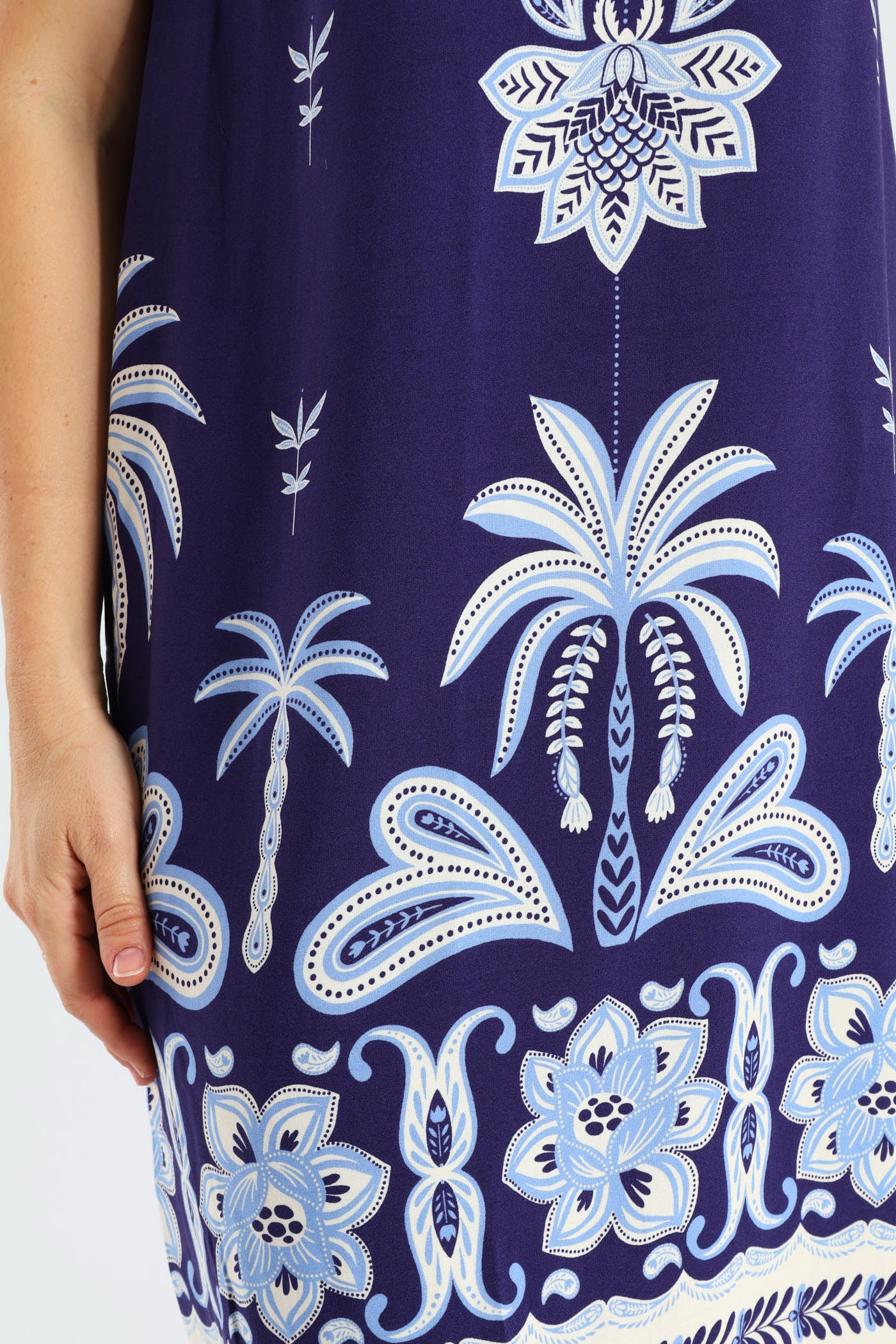 Printed Border Shift Dress - Navy/White - Image 5