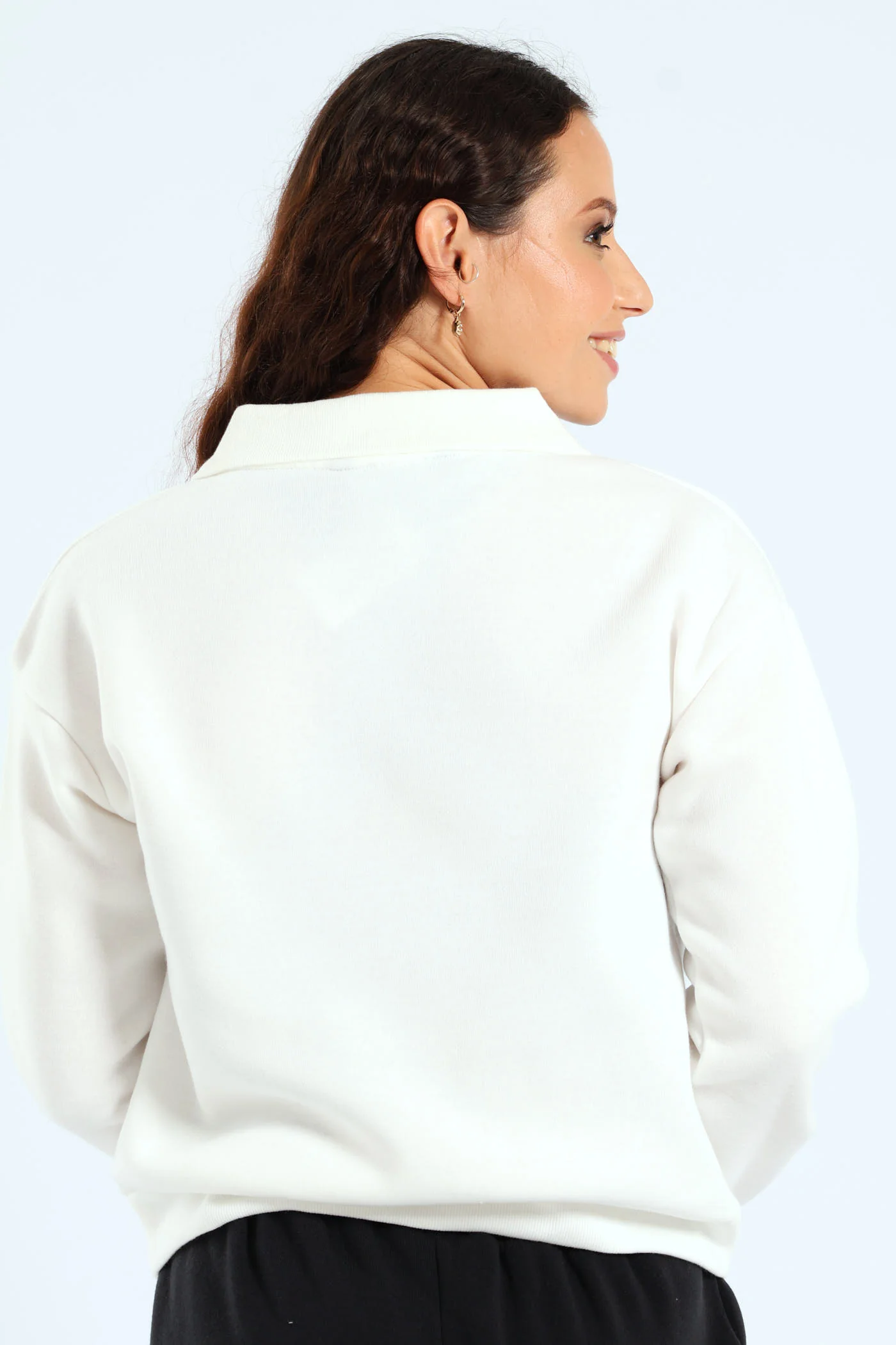 Printed Collar Fleece Top - White - Image 5