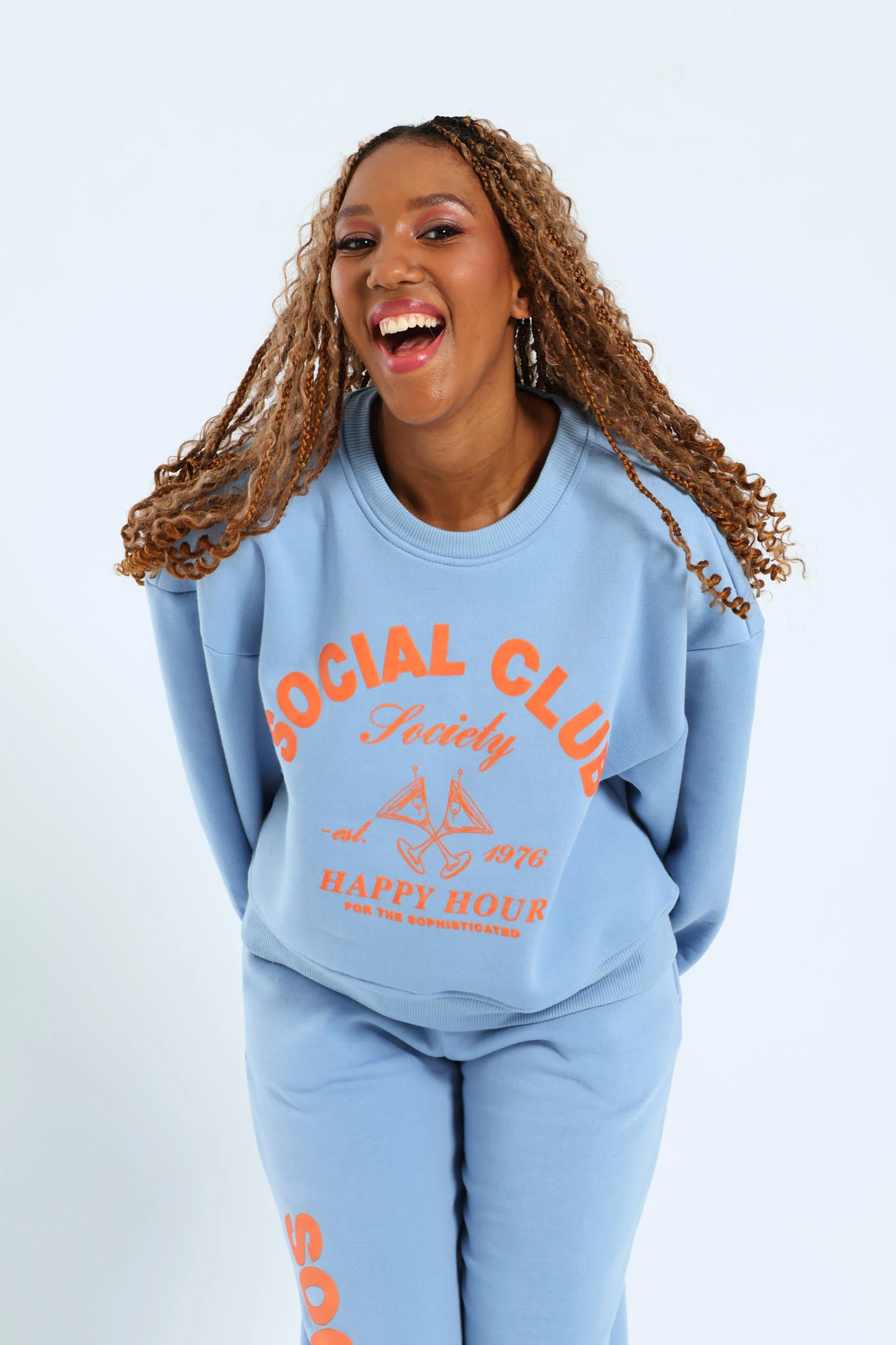 Printed Crew Fleece Top - Light Blue - Image 2