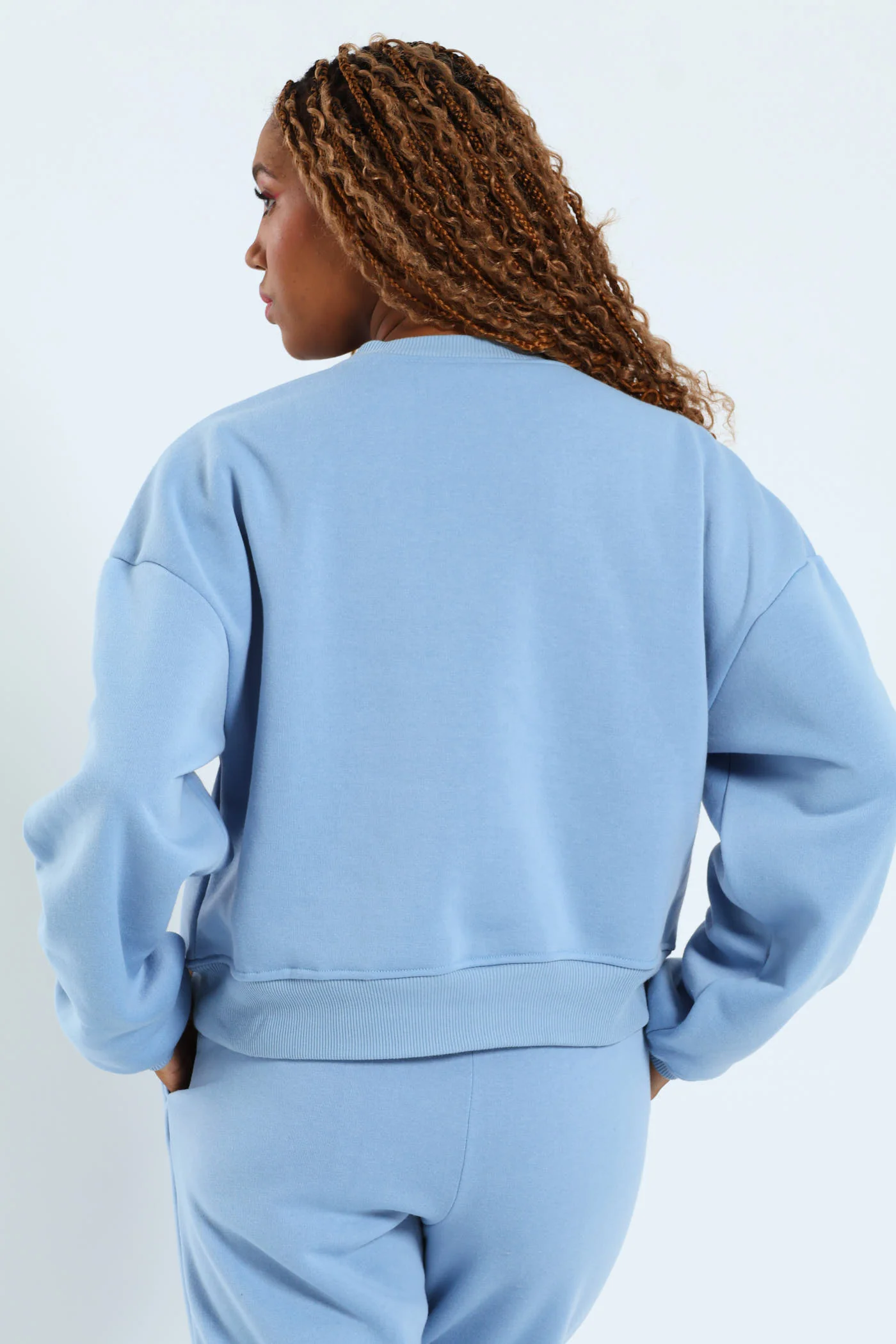 Printed Crew Fleece Top - Light Blue - Image 4