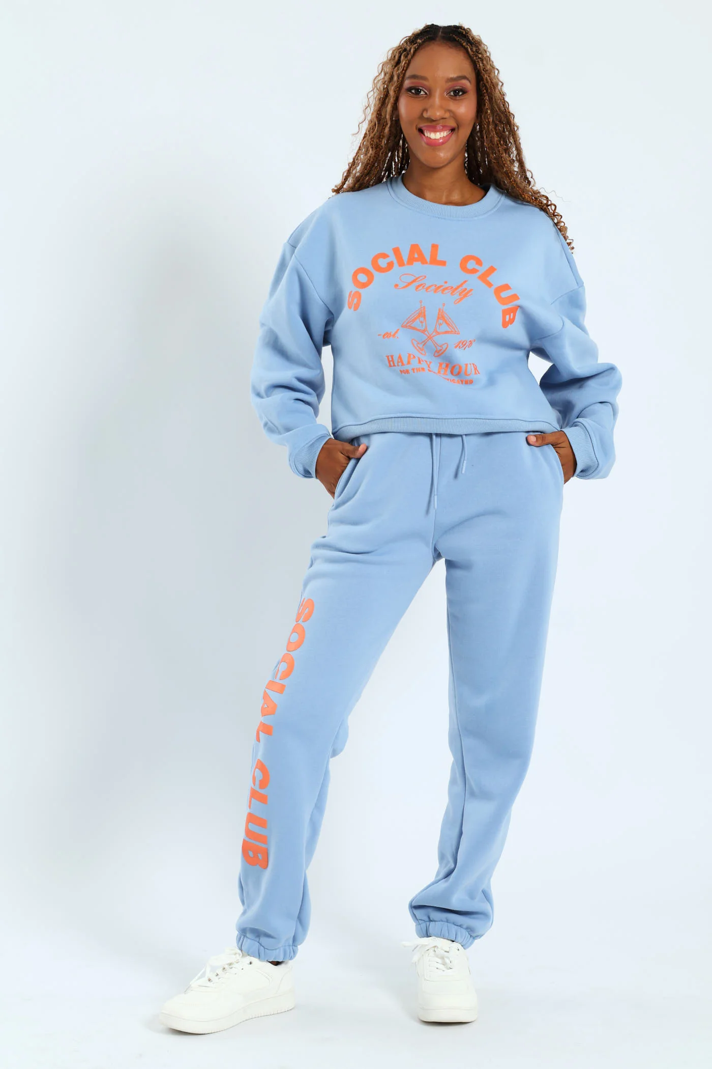 Printed Crew Fleece Top - Light Blue - Image 5