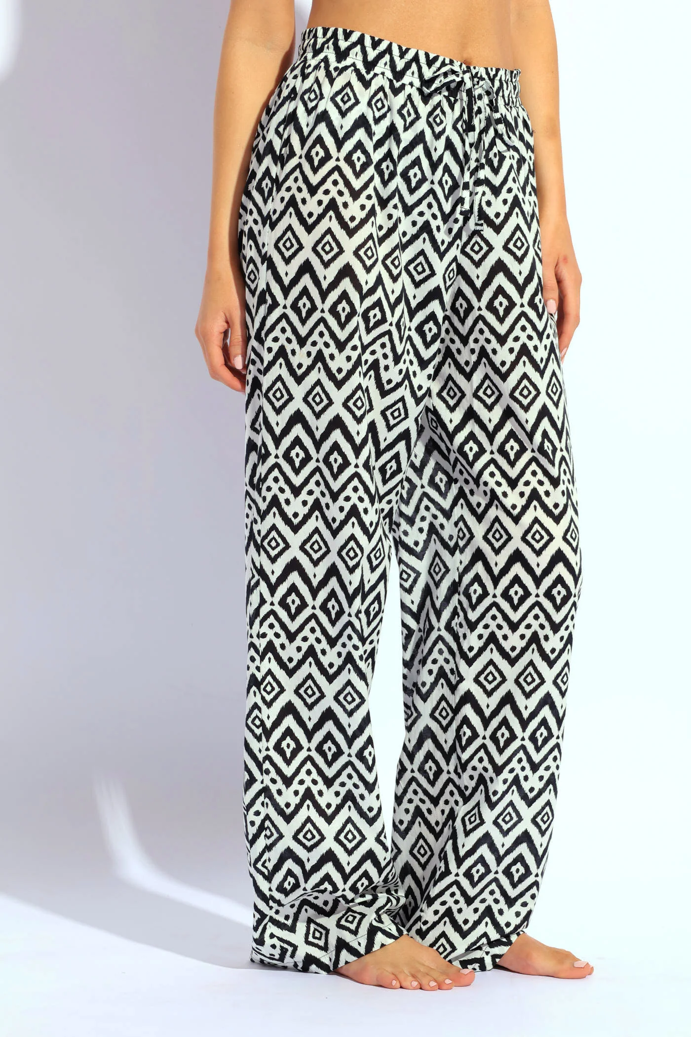 Printed Elasticated Pants - Black/White - Image 2