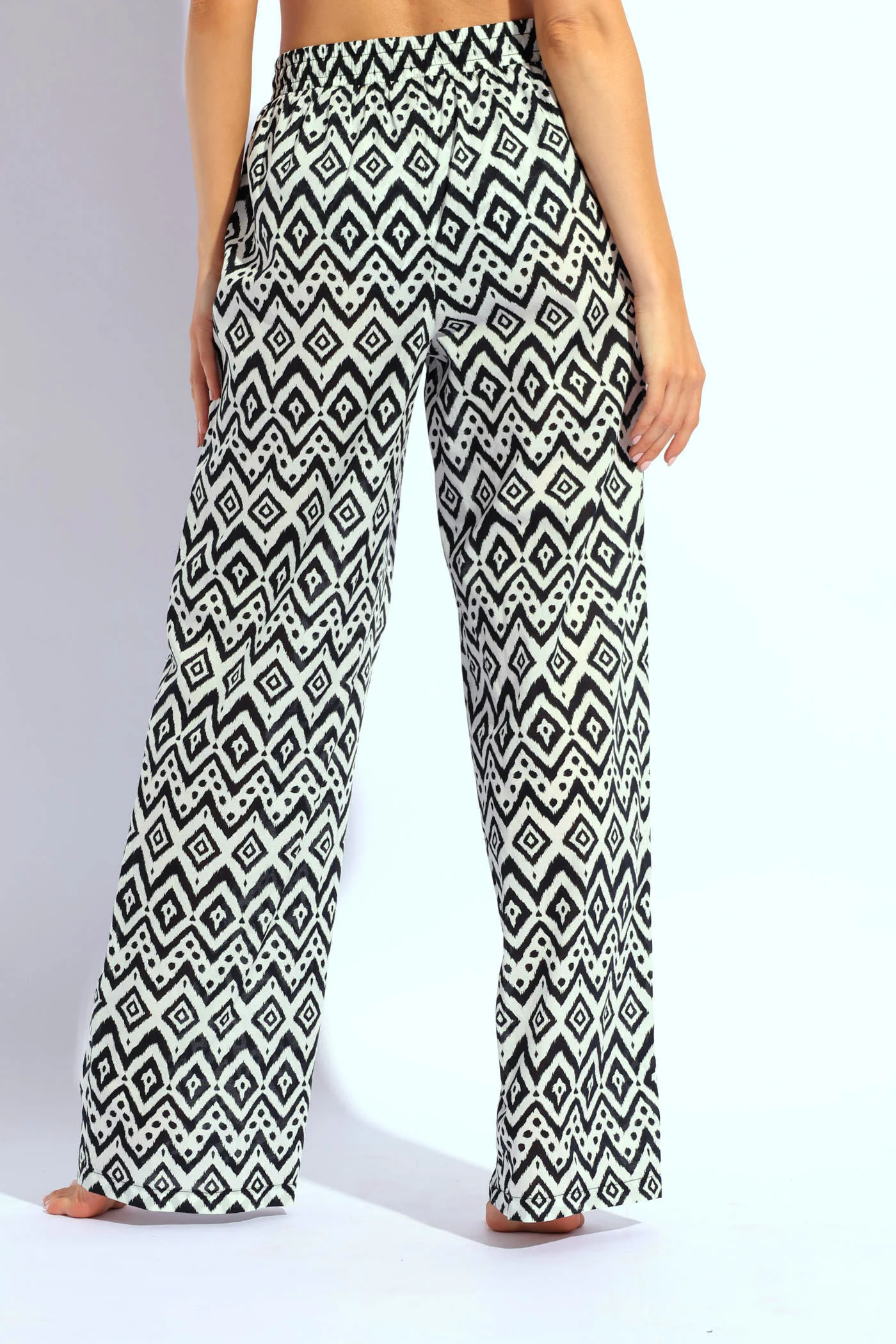 Printed Elasticated Pants - Black/White - Image 3