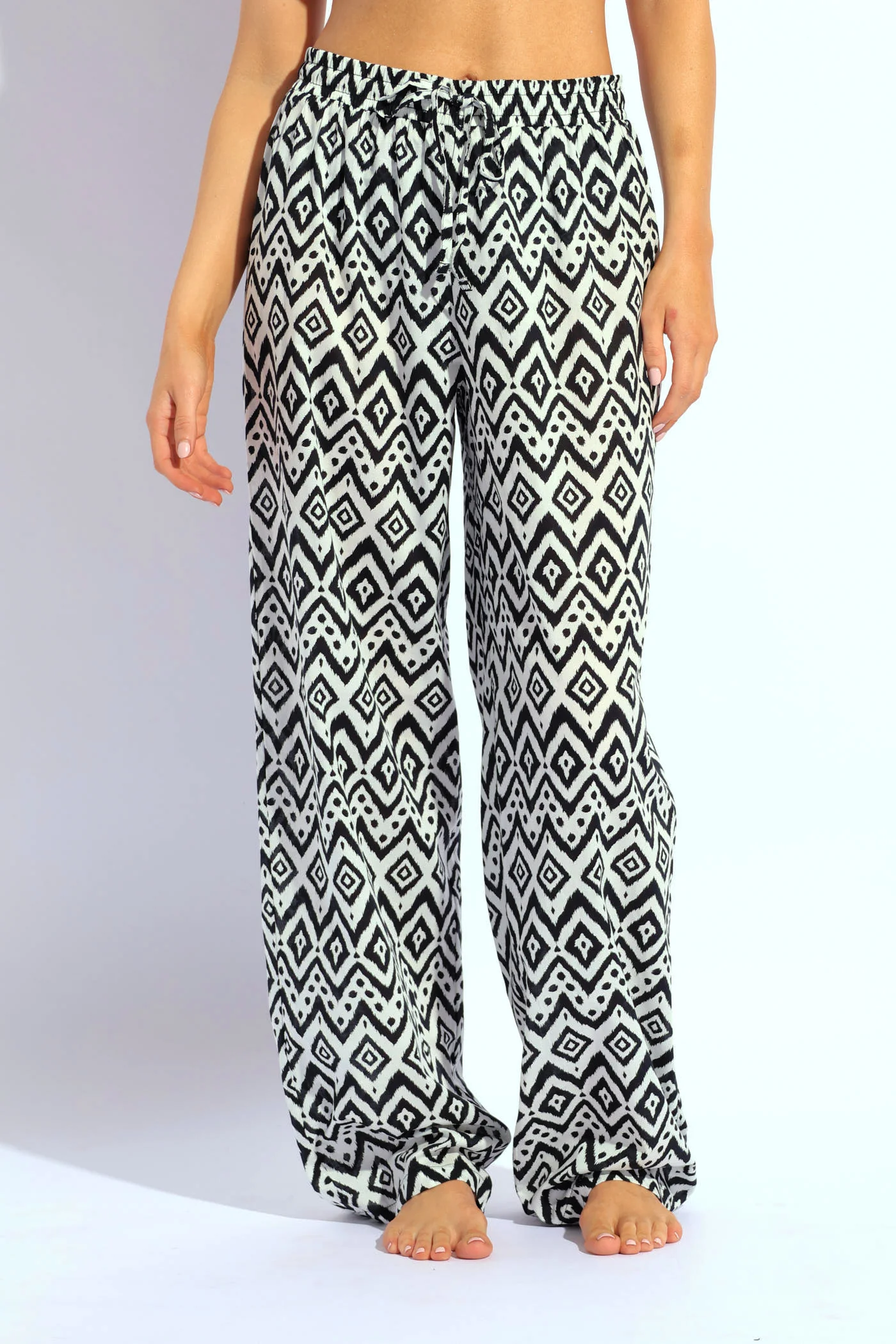 Printed Elasticated Pants - Black/White - Image 5
