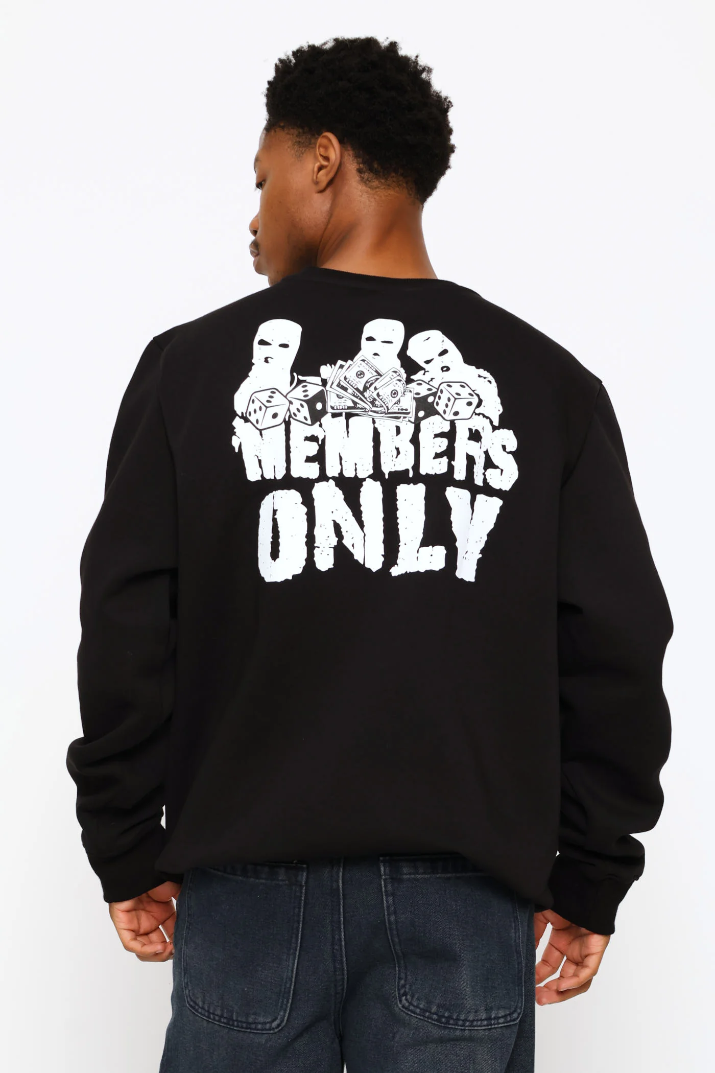 Printed Fleece Crew Top - Black - Image 2