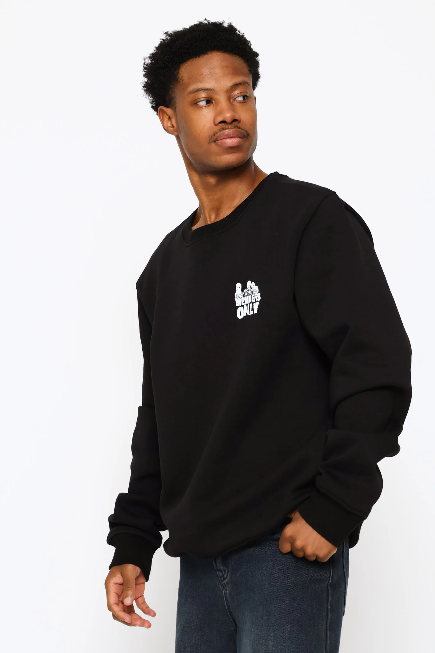 Printed Fleece Crew Top - Black - Image 4