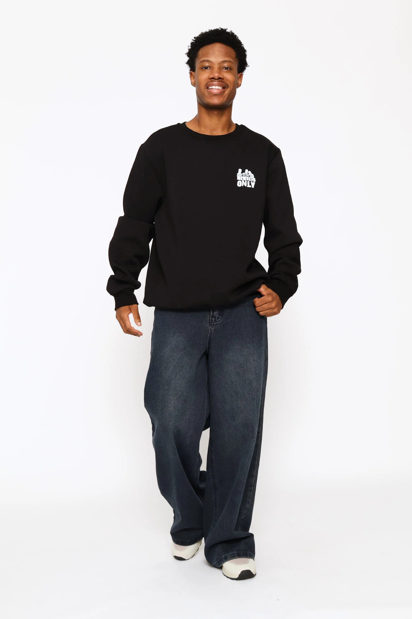 Printed Fleece Crew Top - Black - Image 5